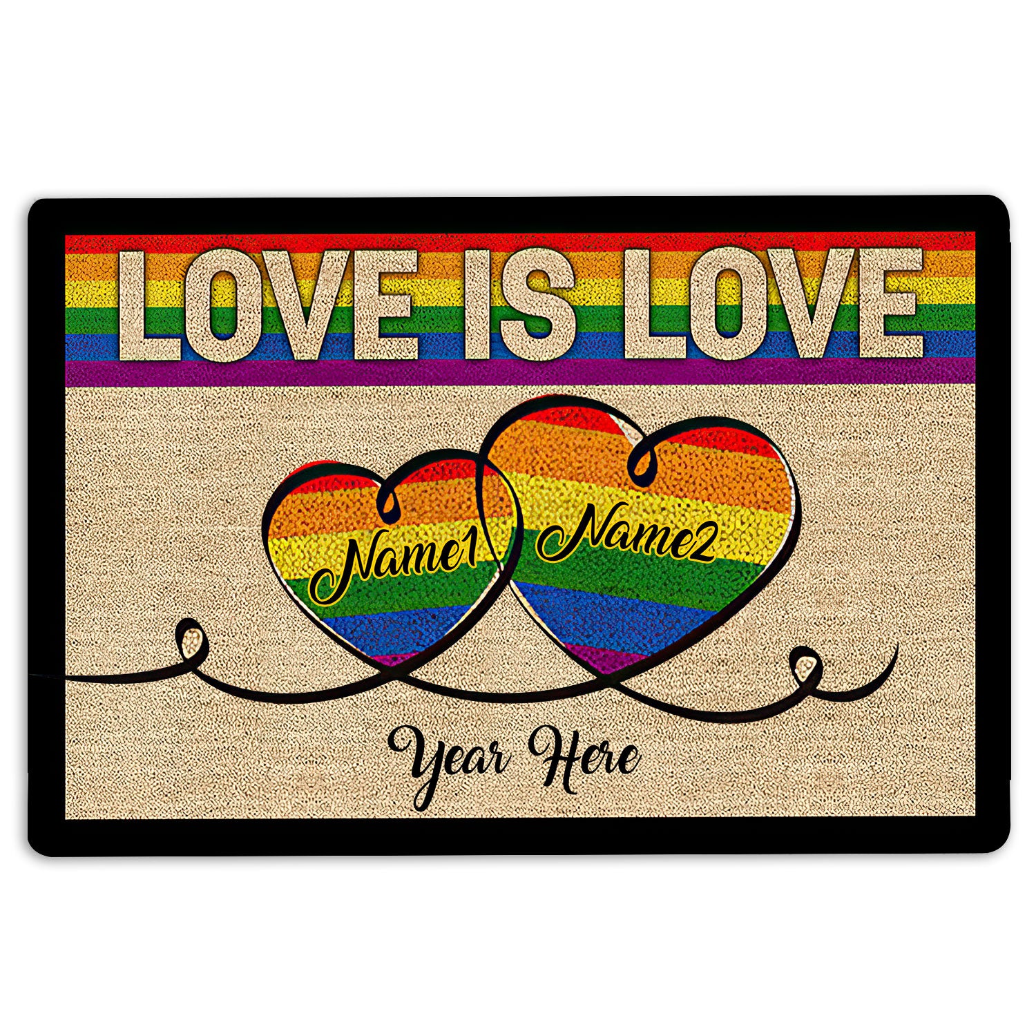 Ohaprints-Doormat-Outdoor-Indoor-Lgbt-Pride-Love-Is-Love-Custom-Personalized-Name-Rubber-Door-Mat-194-18'' x 30''