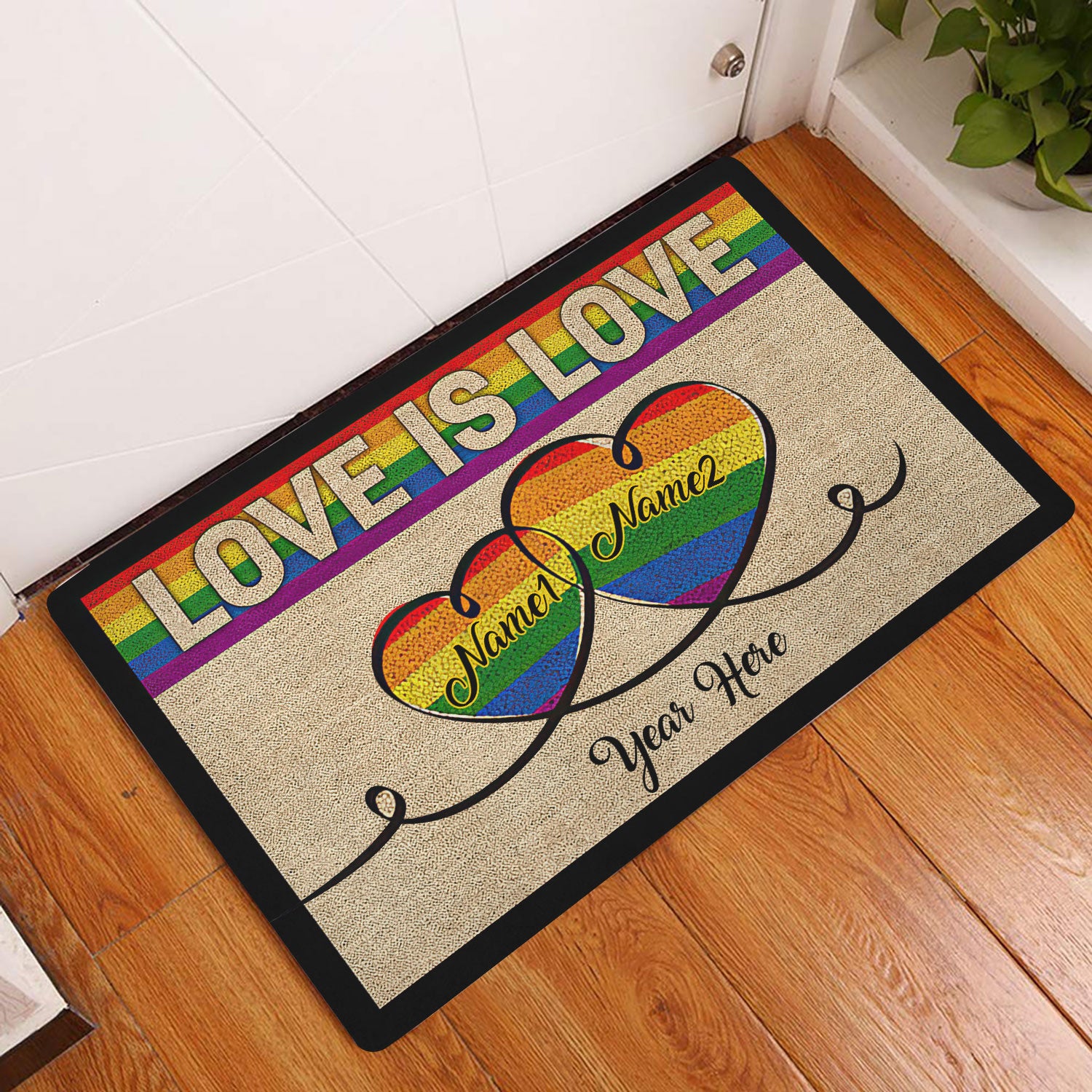 Ohaprints-Doormat-Outdoor-Indoor-Lgbt-Pride-Love-Is-Love-Custom-Personalized-Name-Rubber-Door-Mat-194-