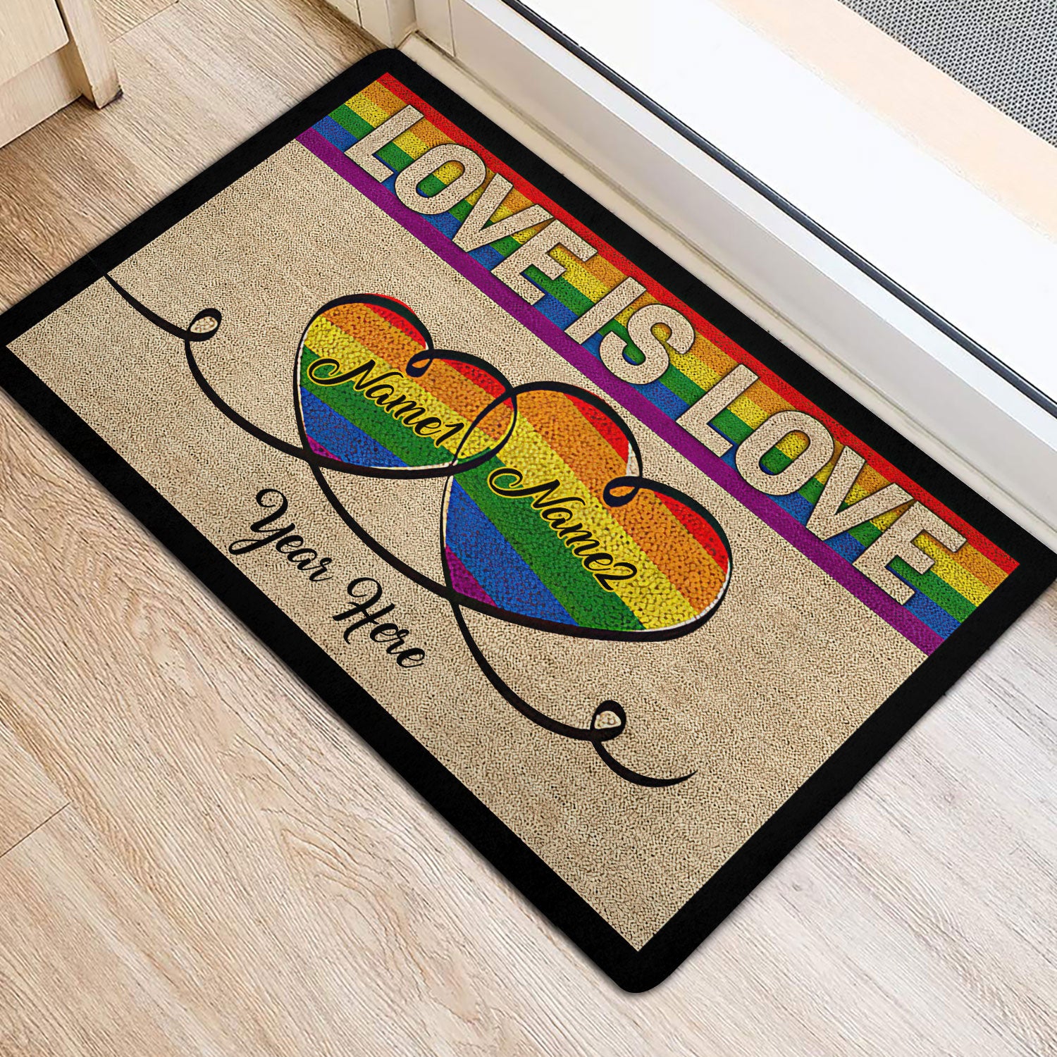 Ohaprints-Doormat-Outdoor-Indoor-Lgbt-Pride-Love-Is-Love-Custom-Personalized-Name-Rubber-Door-Mat-194-