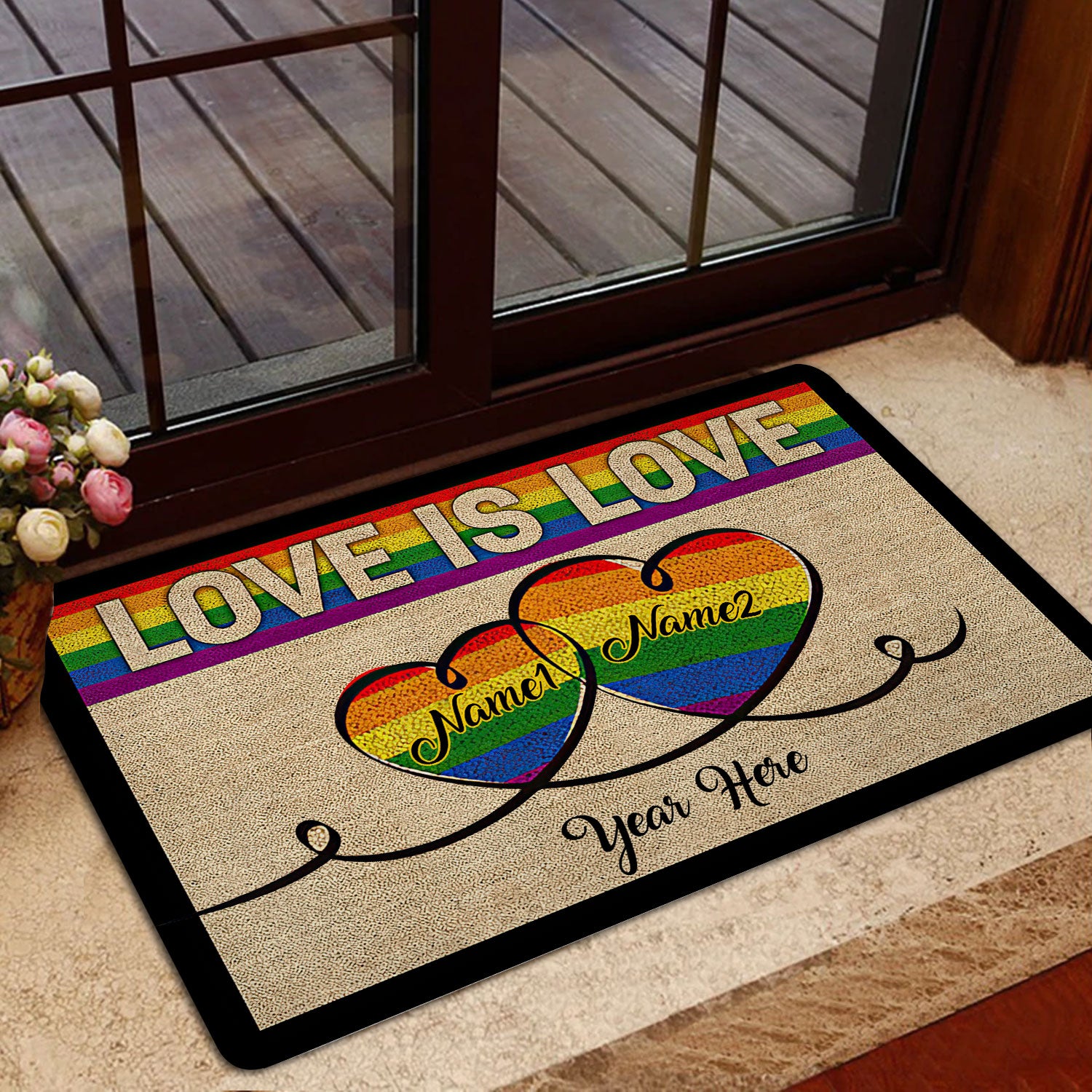 Ohaprints-Doormat-Outdoor-Indoor-Lgbt-Pride-Love-Is-Love-Custom-Personalized-Name-Rubber-Door-Mat-194-