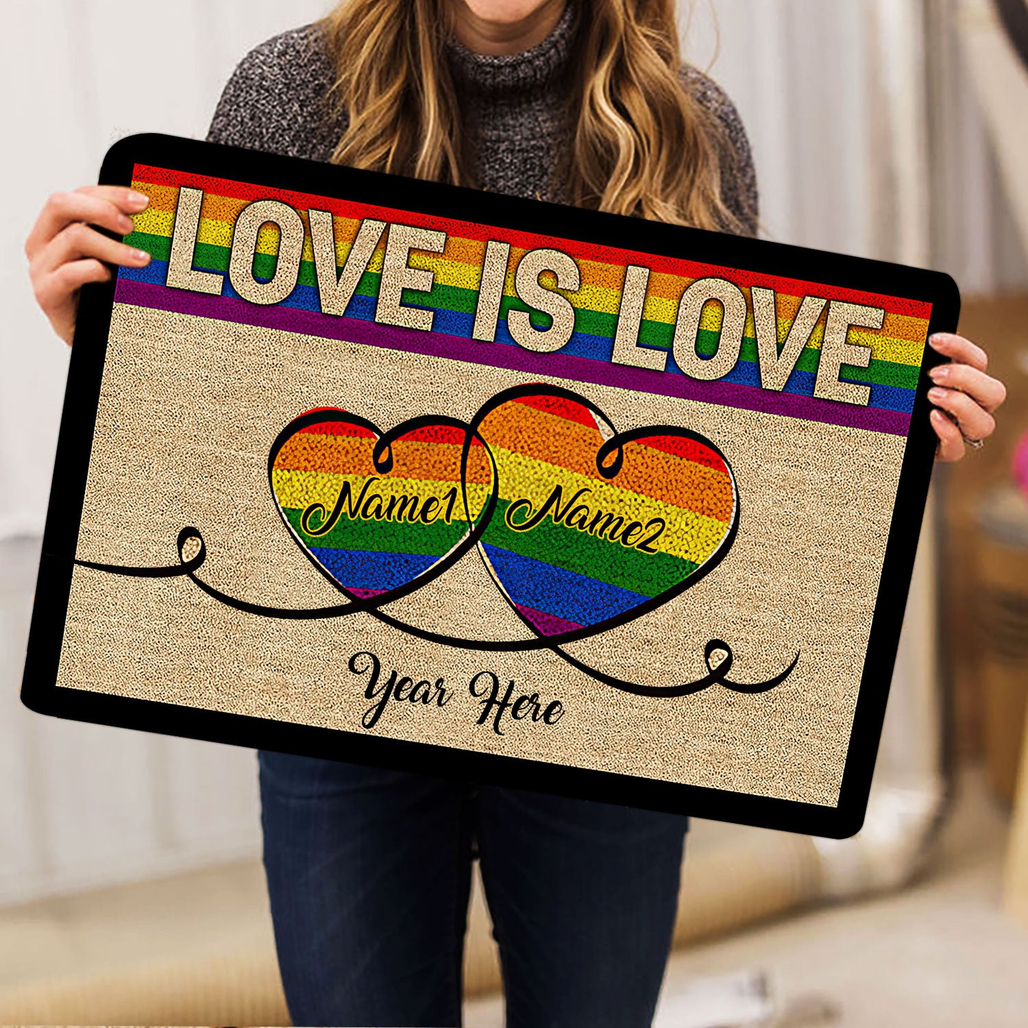 Ohaprints-Doormat-Outdoor-Indoor-Lgbt-Pride-Love-Is-Love-Custom-Personalized-Name-Rubber-Door-Mat-194-