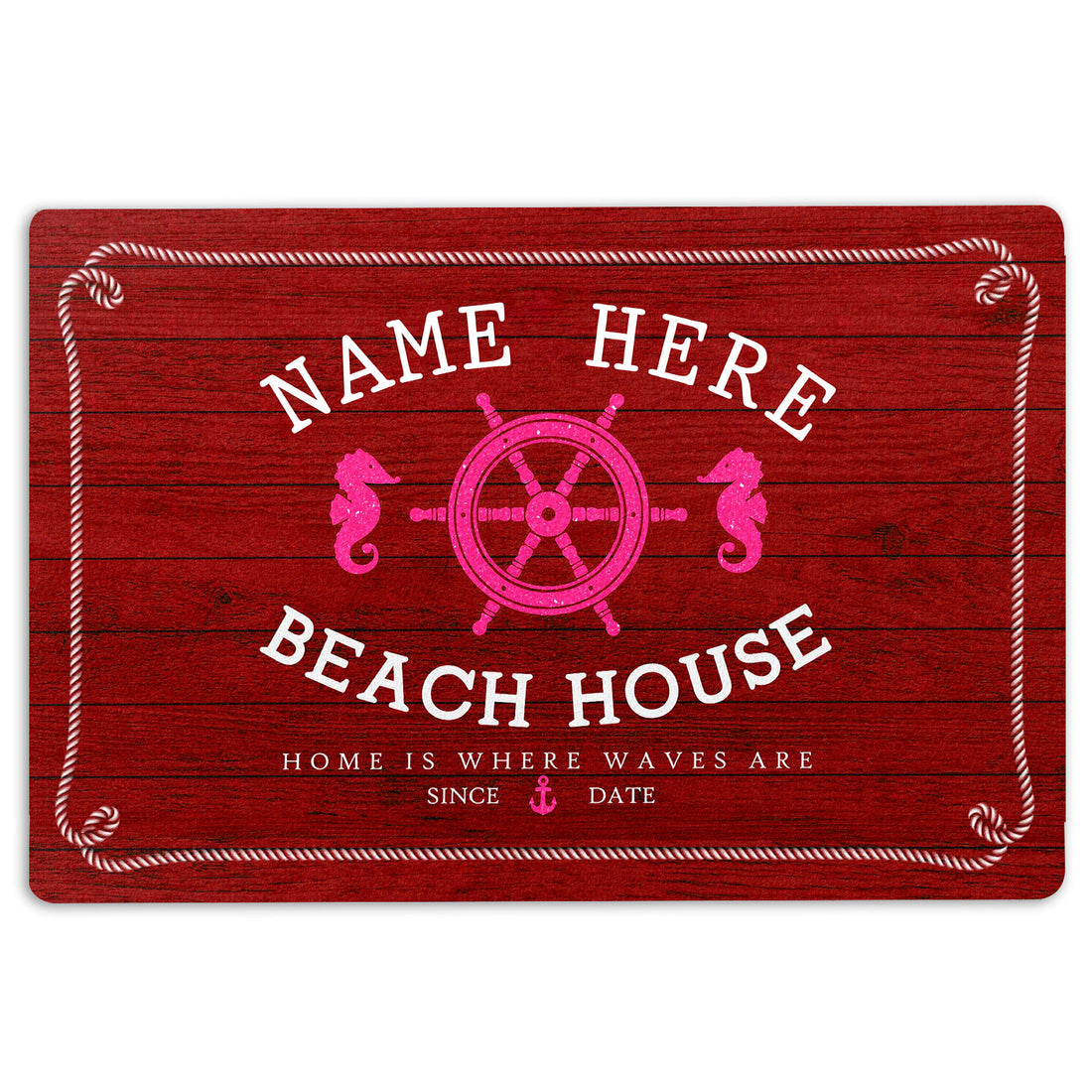 Ohaprints-Doormat-Outdoor-Indoor-Red-Beach-House-Seahorse-Custom-Personalized-Name-Number-Rubber-Door-Mat-200-18'' x 30''