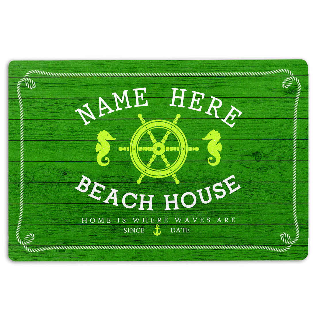 Ohaprints-Doormat-Outdoor-Indoor-Green-Beach-House-Seahorse-Custom-Personalized-Name-Number-Rubber-Door-Mat-201-18'' x 30''