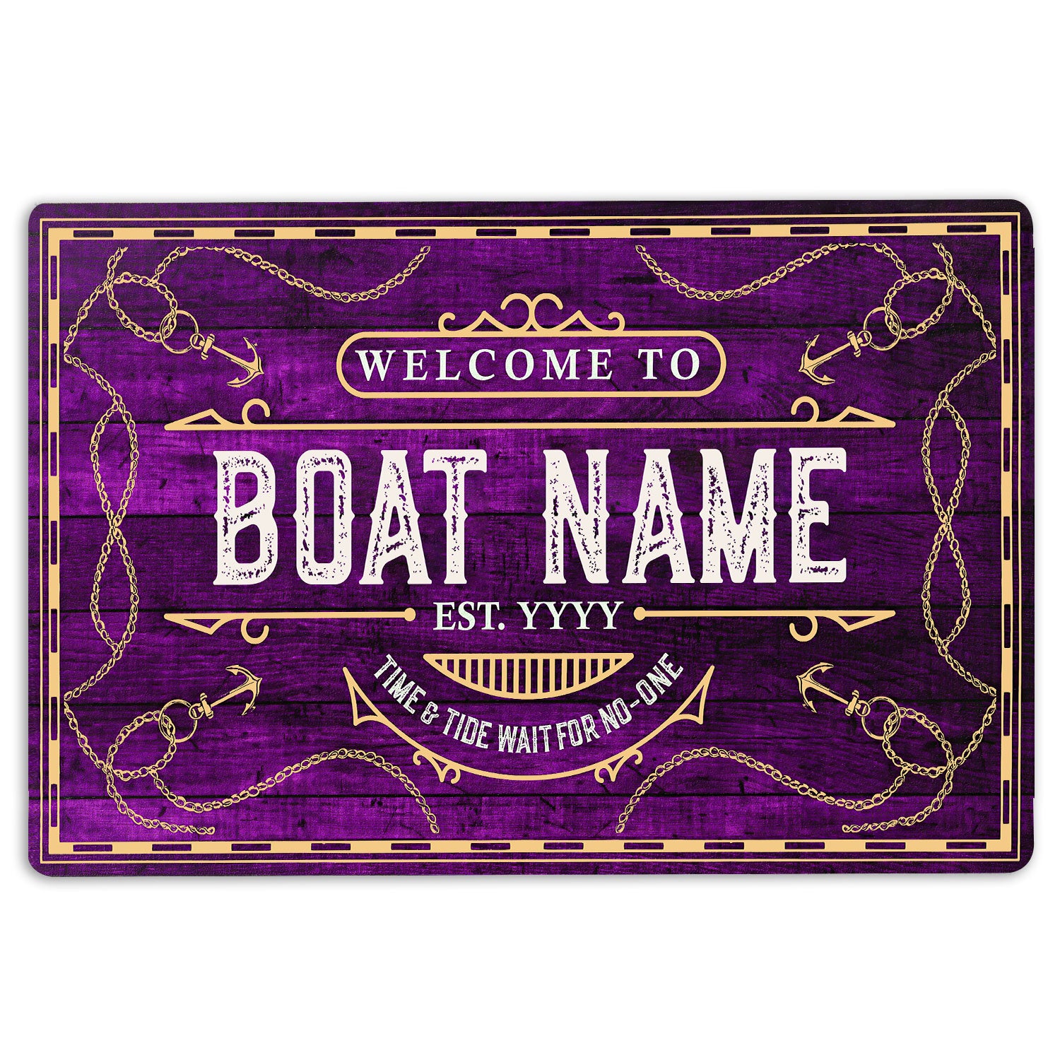 Ohaprints-Doormat-Outdoor-Indoor-Welcome-To-Purple-Boat-House-Custom-Personalized-Name-Number-Rubber-Door-Mat-207-18'' x 30''