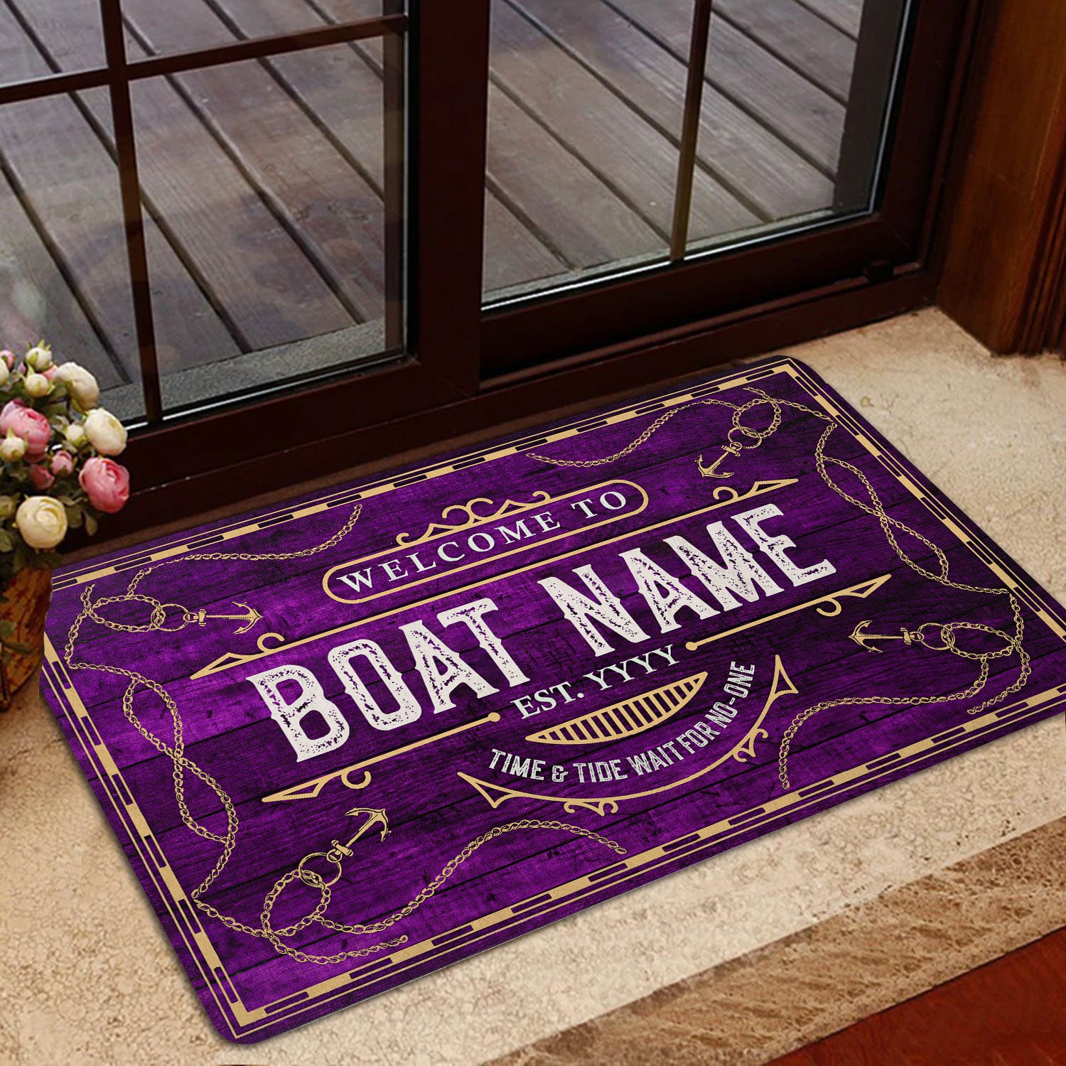 Ohaprints-Doormat-Outdoor-Indoor-Welcome-To-Purple-Boat-House-Custom-Personalized-Name-Number-Rubber-Door-Mat-207-