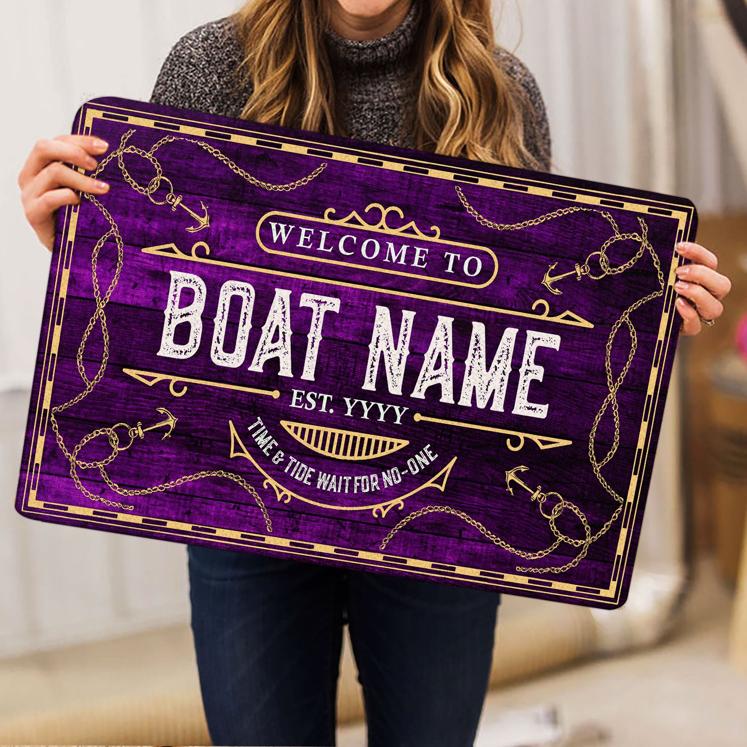 Ohaprints-Doormat-Outdoor-Indoor-Welcome-To-Purple-Boat-House-Custom-Personalized-Name-Number-Rubber-Door-Mat-207-