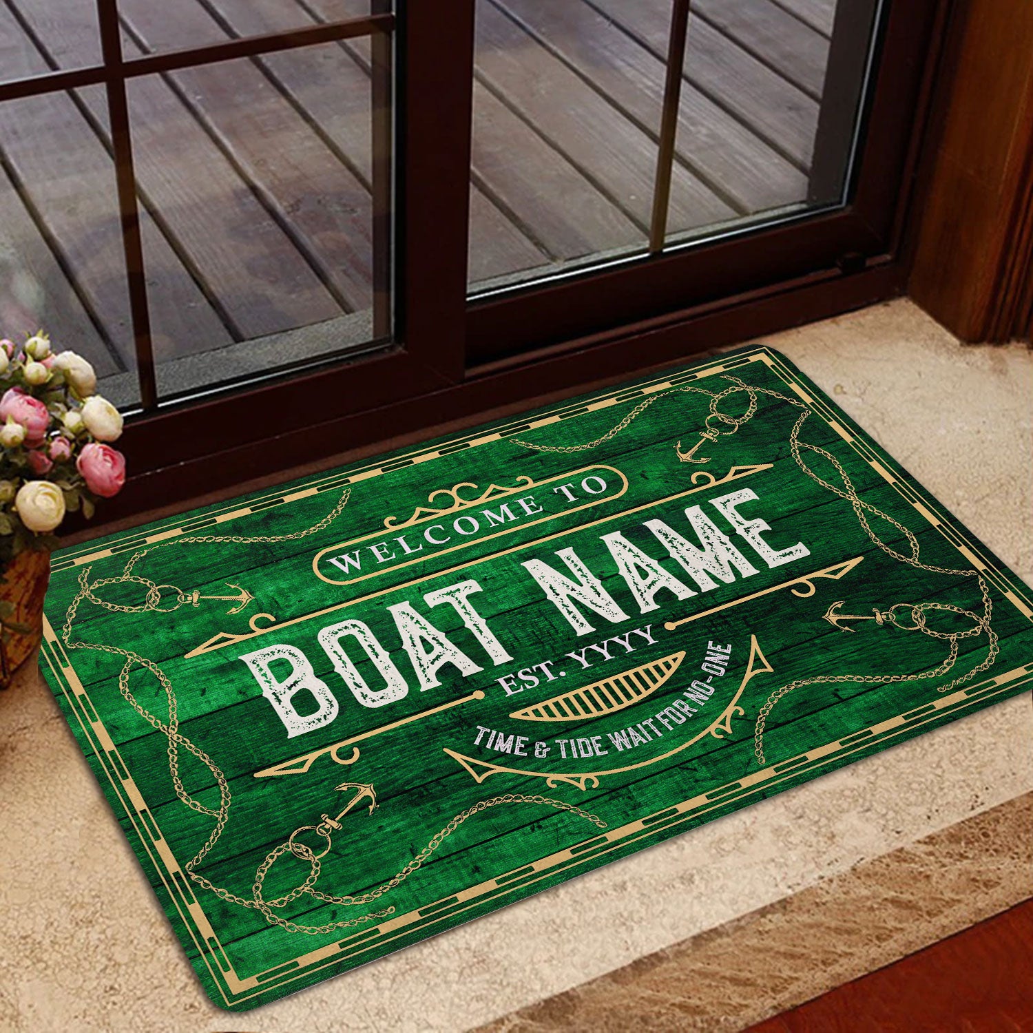 Ohaprints-Doormat-Outdoor-Indoor-Welcome-To-Green-Boat-House-Custom-Personalized-Name-Number-Rubber-Door-Mat-208-