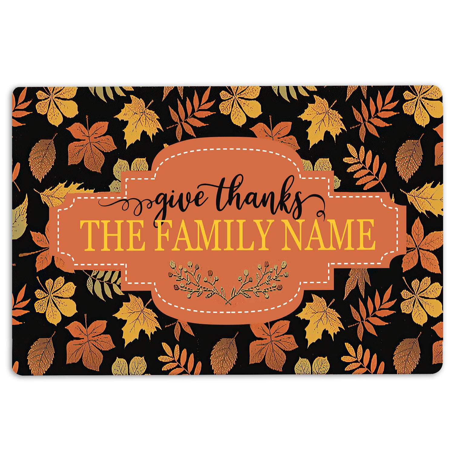 Ohaprints-Doormat-Outdoor-Indoor-Autumn-Leaves-Give-Thanks-Famiy-Custom-Personalized-Name-Rubber-Door-Mat-496-18'' x 30''