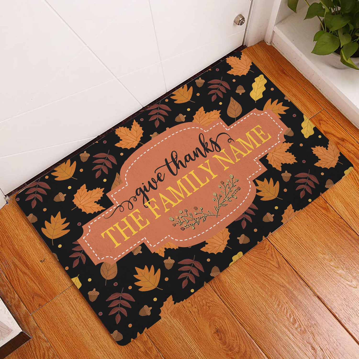 Ohaprints-Doormat-Outdoor-Indoor-Thanksgiving-Autumn-Leaves-Family-Custom-Personalized-Name-Rubber-Door-Mat-498-