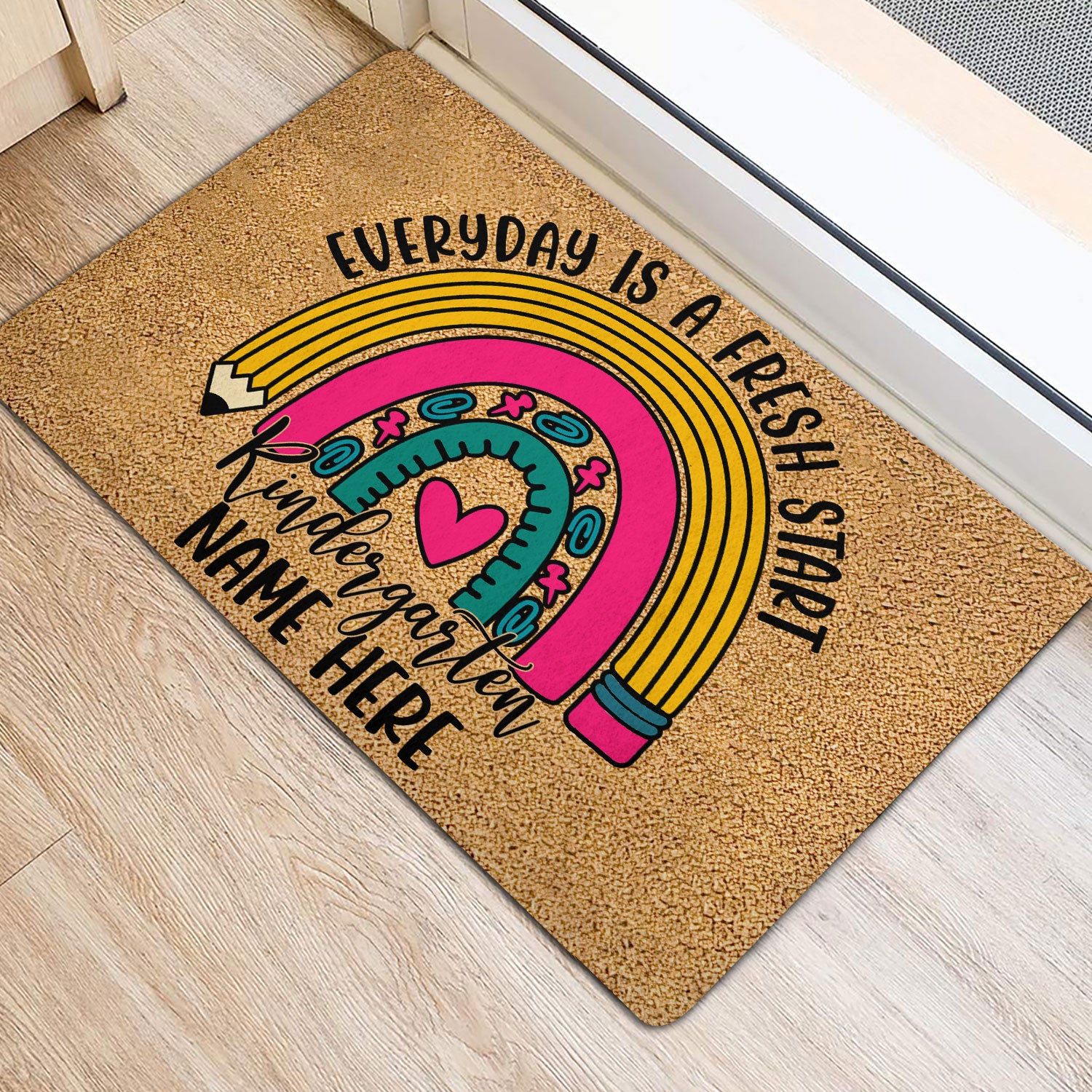 Ohaprints-Doormat-Outdoor-Indoor-Kindergarten-Everyday-Is-A-Fresh-Start-Custom-Personalized-Name-Rubber-Door-Mat-506-