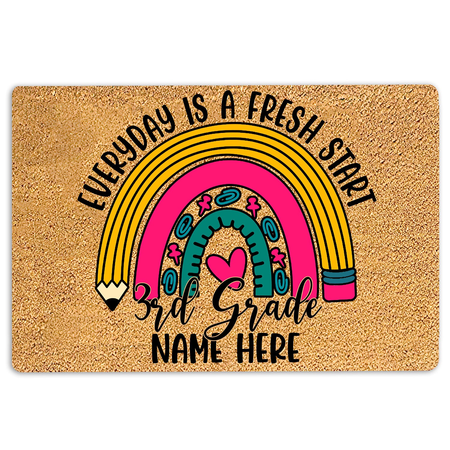 Ohaprints-Doormat-Outdoor-Indoor-3Rd-Grade-Everyday-Is-A-Fresh-Start-Custom-Personalized-Name-Rubber-Door-Mat-511-18'' x 30''