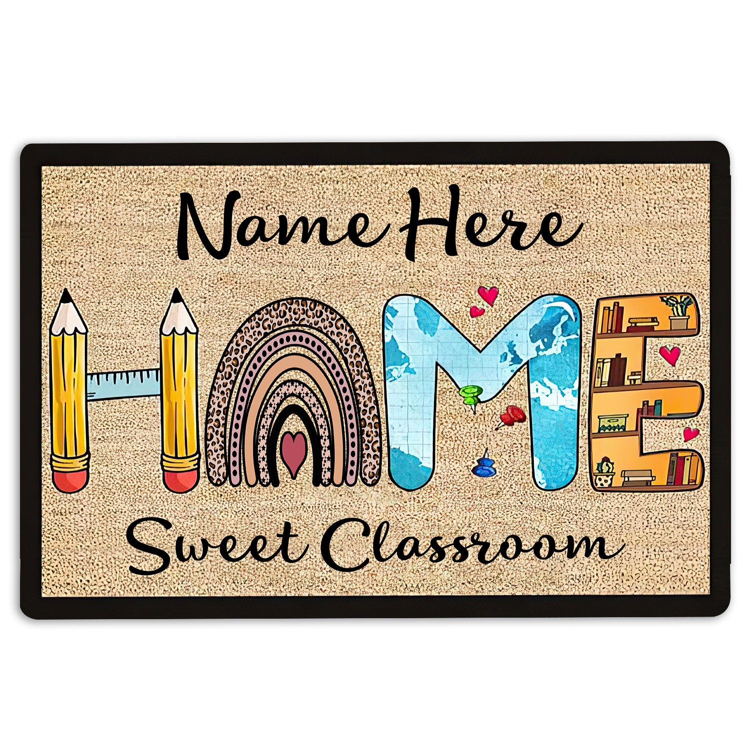 Ohaprints-Doormat-Outdoor-Indoor-Home-Sweet-Classroom-Leopard-Rainbow-Custom-Personalized-Name-Rubber-Door-Mat-517-18'' x 30''