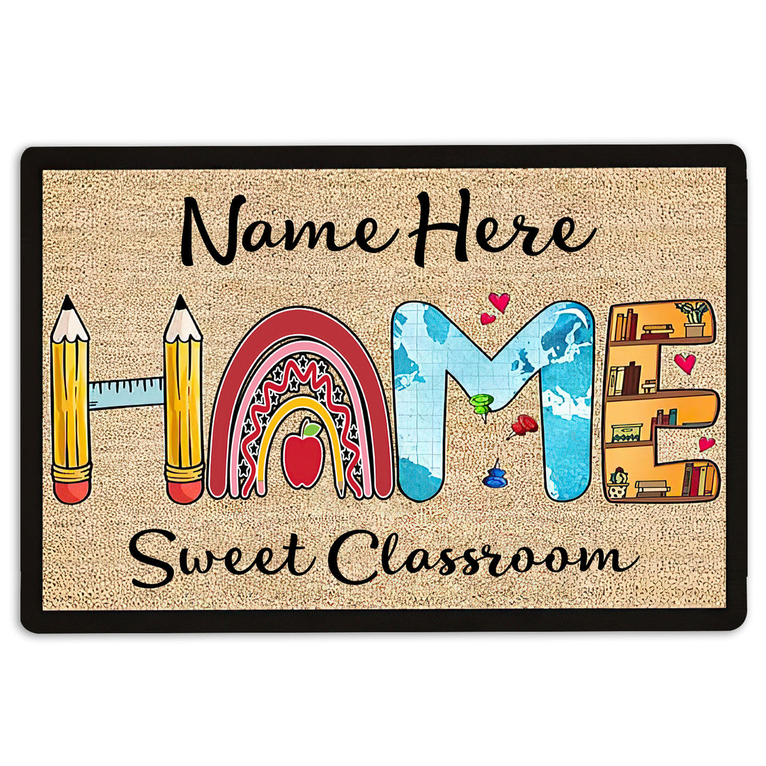 Ohaprints-Doormat-Outdoor-Indoor-Home-Sweet-Classroom-Apple-Rainbow-Custom-Personalized-Name-Rubber-Door-Mat-519-18'' x 30''