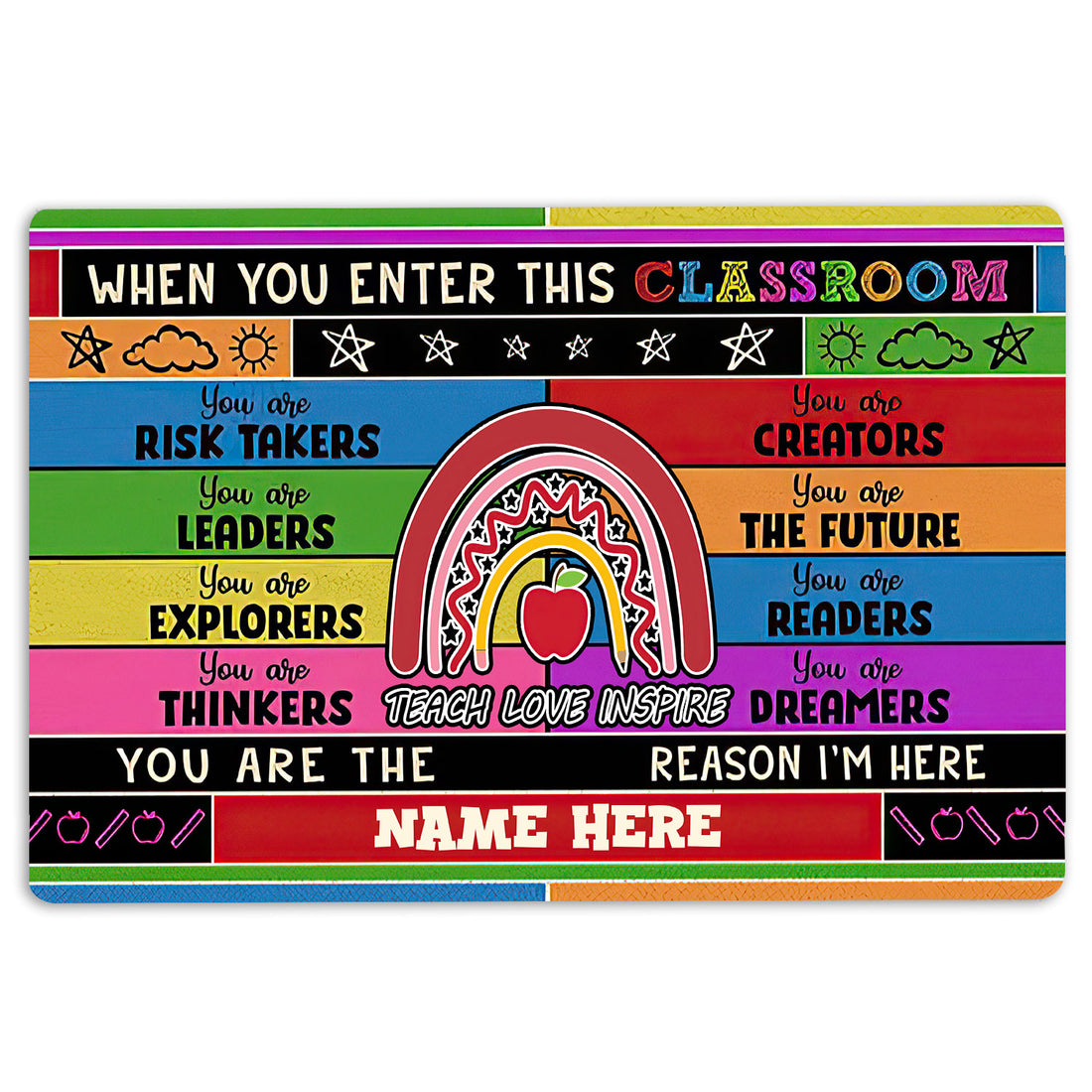 Ohaprints-Doormat-Outdoor-Indoor-Welcome-To-Classroom-Apple-Rainbow-Custom-Personalized-Name-Rubber-Door-Mat-522-18'' x 30''