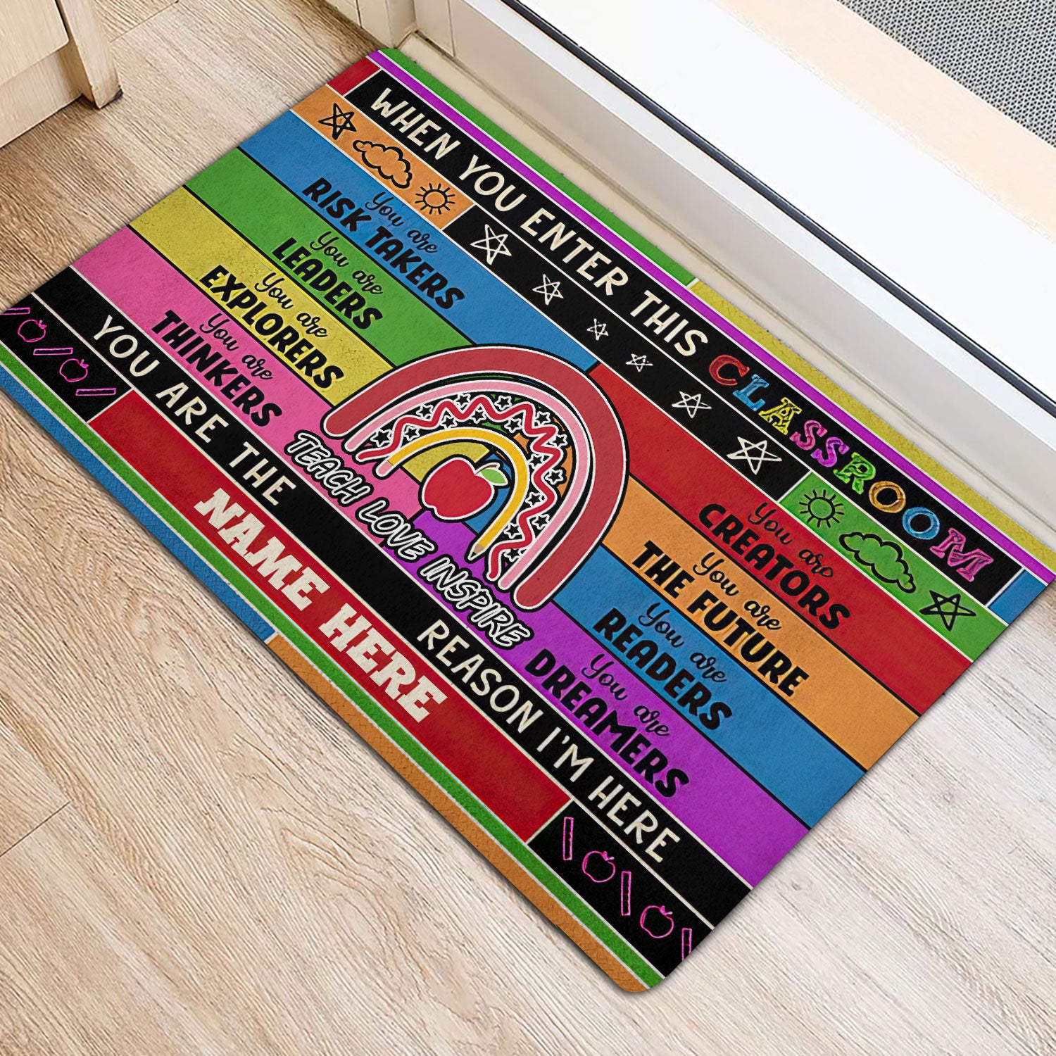 Ohaprints-Doormat-Outdoor-Indoor-Welcome-To-Classroom-Apple-Rainbow-Custom-Personalized-Name-Rubber-Door-Mat-522-