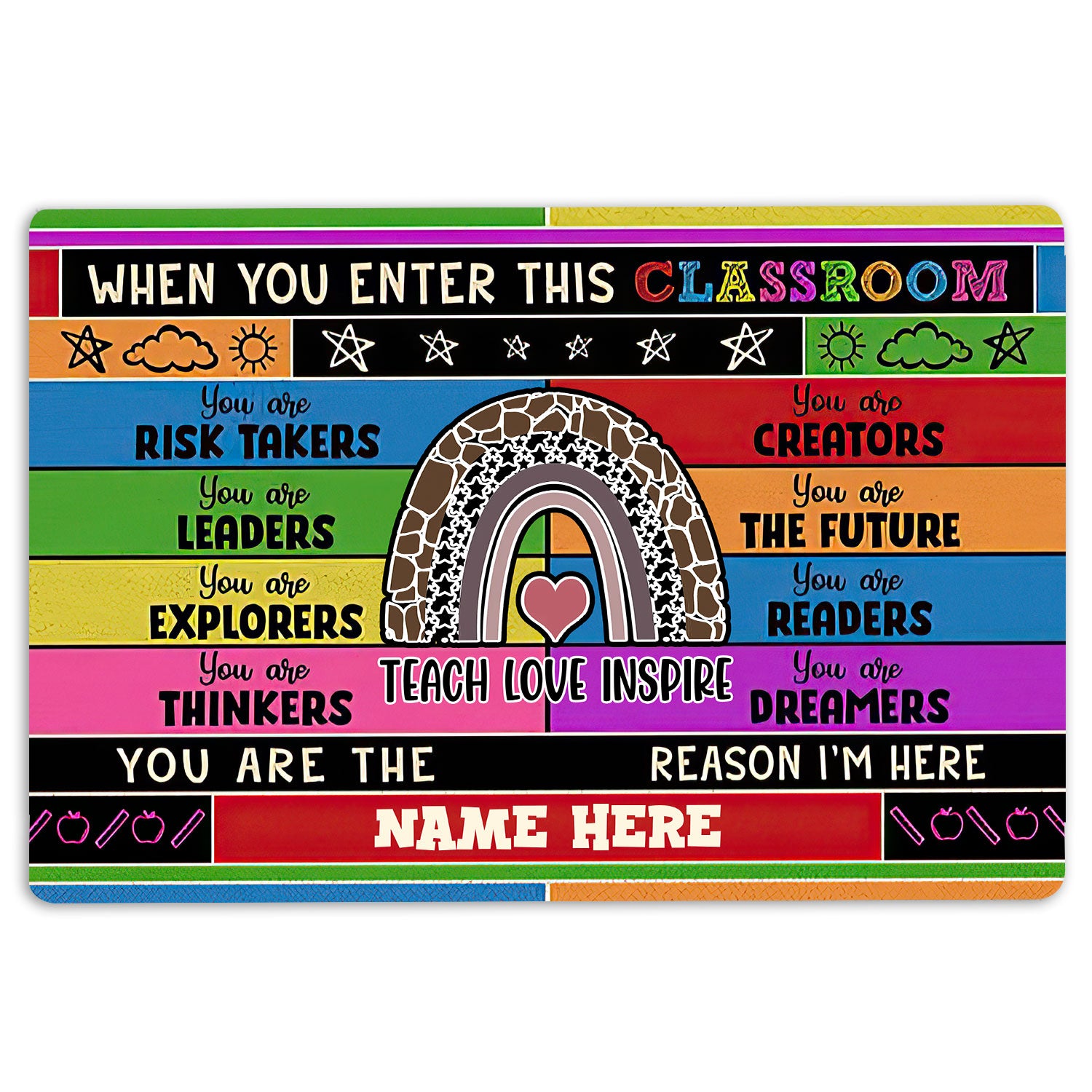 Ohaprints-Doormat-Outdoor-Indoor-Welcome-To-Classroom-Love-Rainbow-Custom-Personalized-Name-Rubber-Door-Mat-524-18'' x 30''