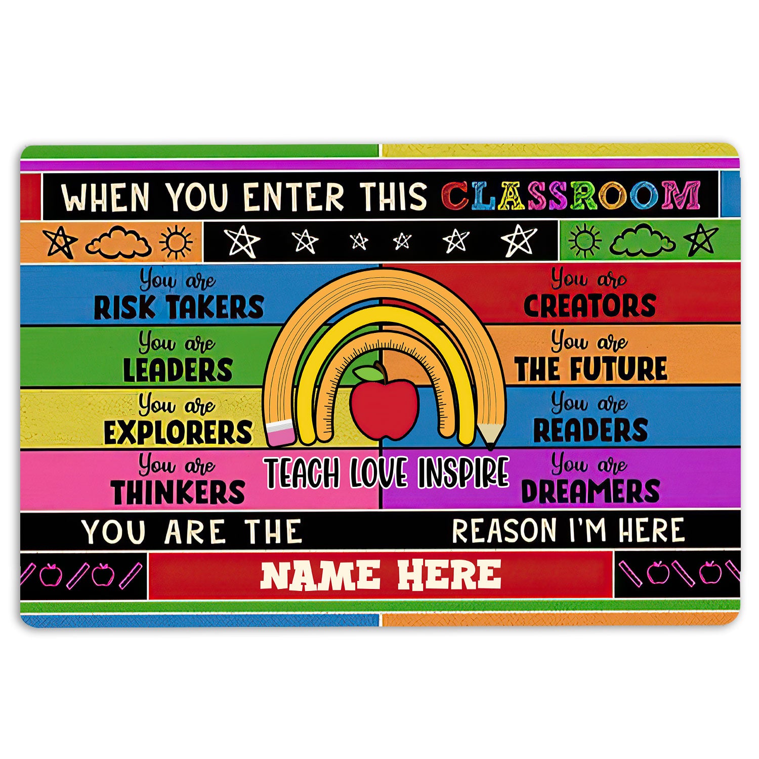 Ohaprints-Doormat-Outdoor-Indoor-Welcome-To-Classroom-Pencil-Rainbow-Custom-Personalized-Name-Rubber-Door-Mat-525-18'' x 30''