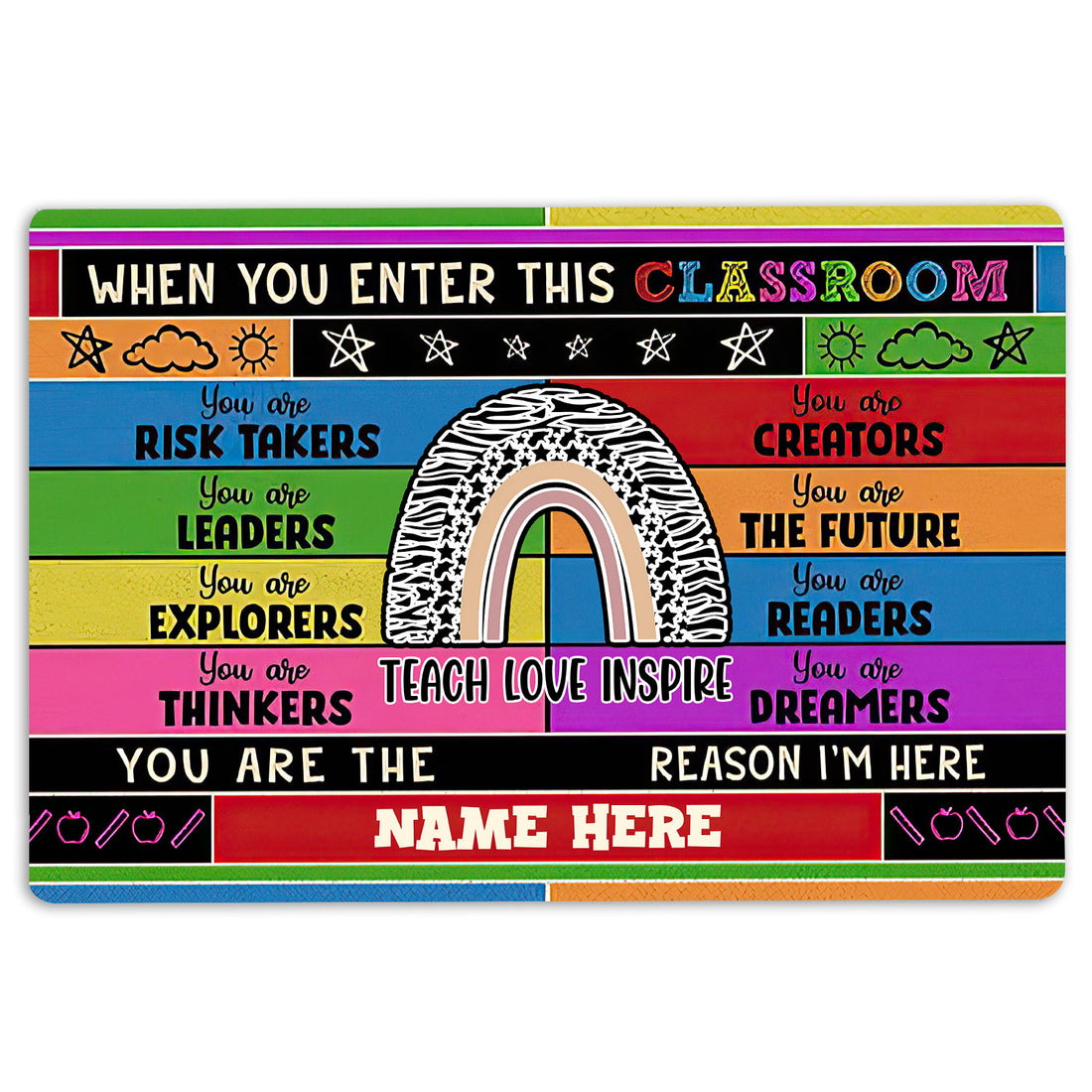 Ohaprints-Doormat-Outdoor-Indoor-Welcome-To-Classroom-Teach-Rainbow-Custom-Personalized-Name-Rubber-Door-Mat-526-18'' x 30''