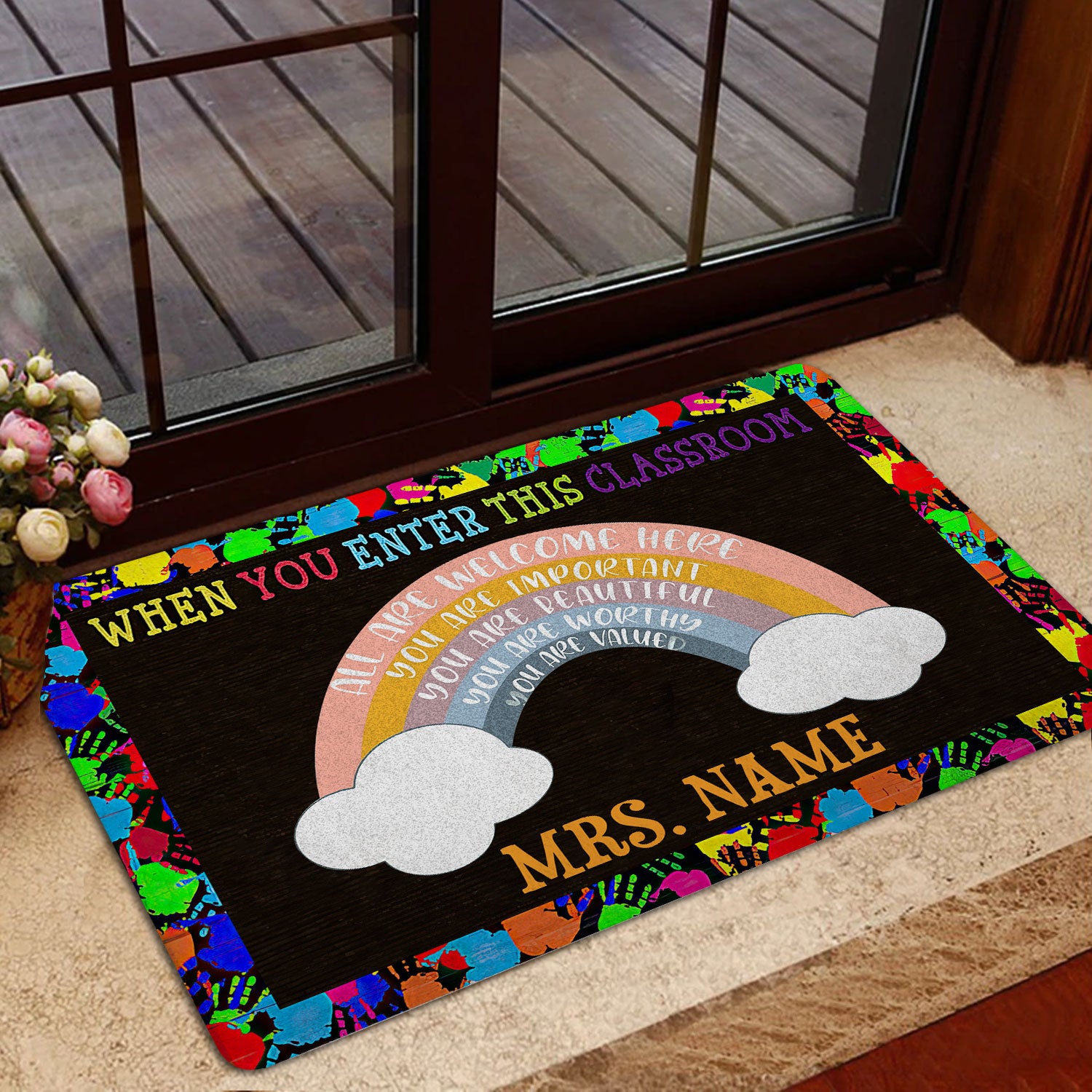 Ohaprints-Doormat-Outdoor-Indoor-You'Re-All-Welcome-Boho-Rainbow-Custom-Personalized-Name-Rubber-Door-Mat-538-