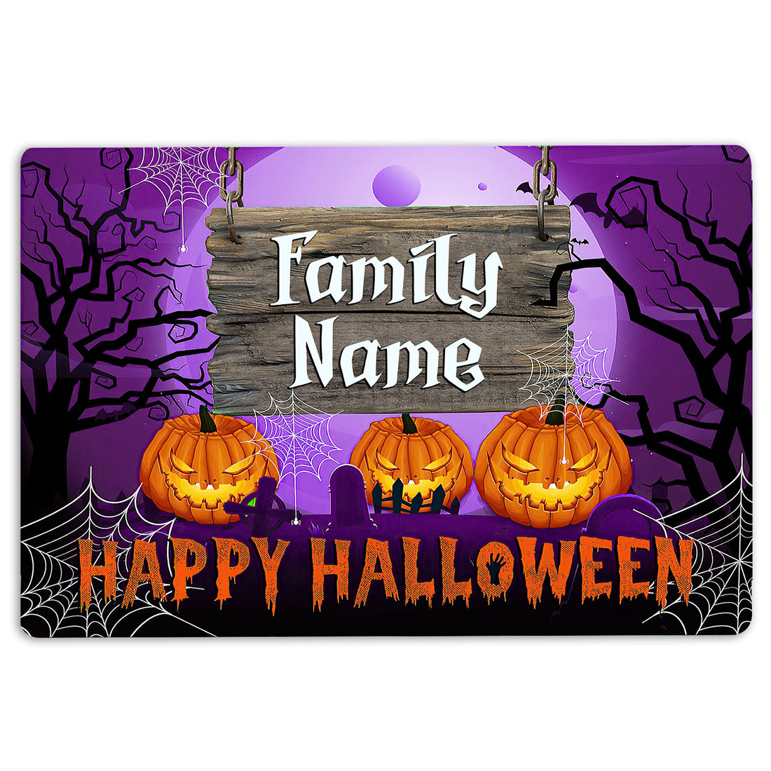 Ohaprints-Doormat-Outdoor-Indoor-Happy-Halloween-Creepy-Family-Custom-Personalized-Name-Rubber-Door-Mat-2019-18'' x 30''