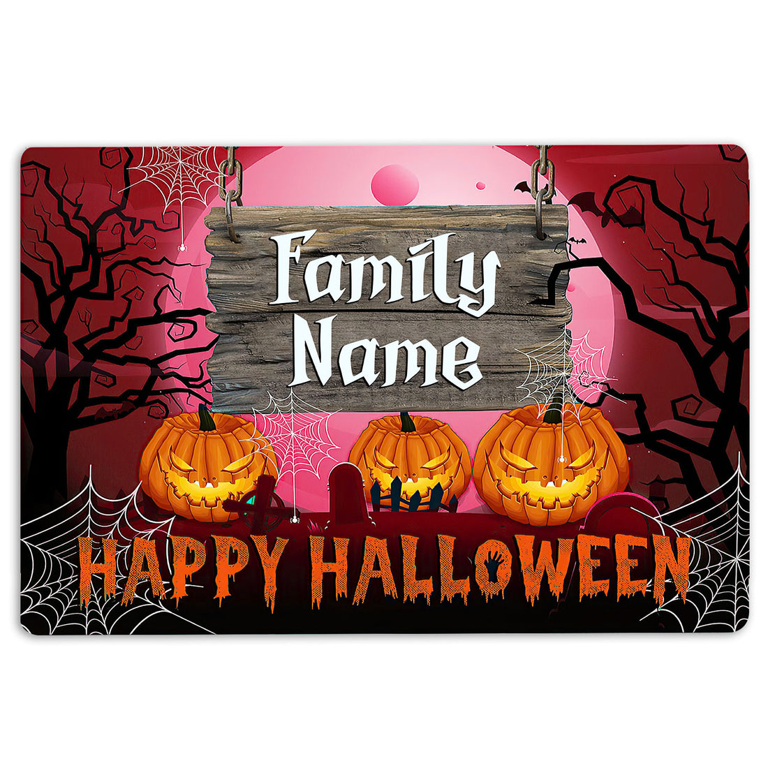 Ohaprints-Doormat-Outdoor-Indoor-Creepy-Halloween-Happy-Halloween-Family-Custom-Personalized-Name-Rubber-Door-Mat-2020-18'' x 30''