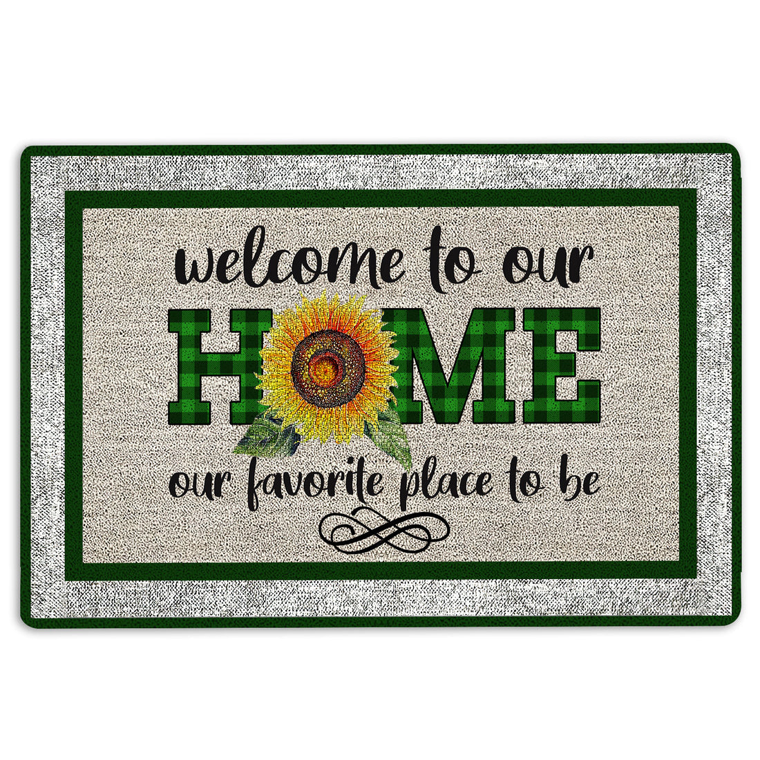 Ohaprints-Doormat-Outdoor-Indoor-Welcome-To-Our-Home-Sunflower-Green-Plaid-Pattern-Rubber-Door-Mat-1962-18'' x 30''