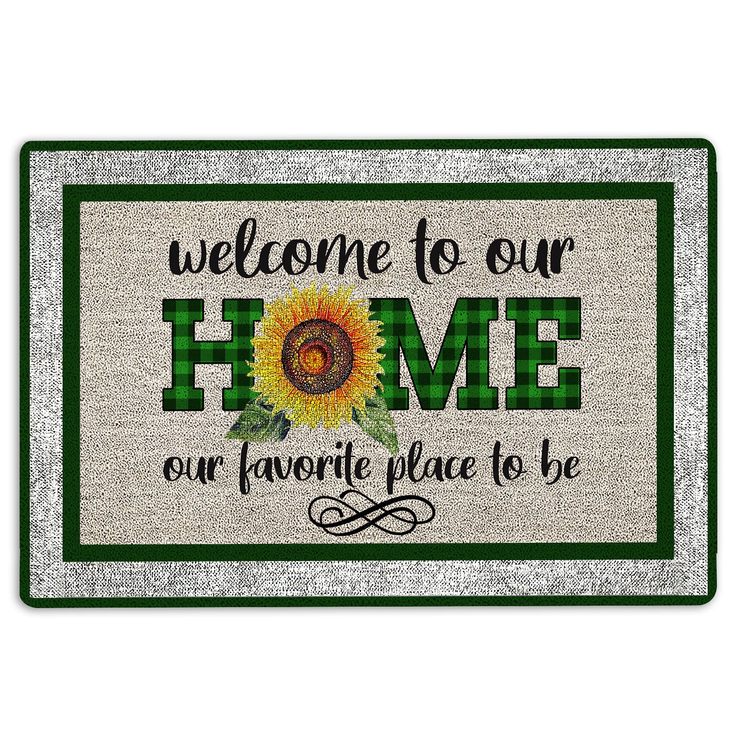 Ohaprints-Doormat-Outdoor-Indoor-Welcome-To-Our-Home-Sunflower-Green-Plaid-Pattern-Rubber-Door-Mat-1962-18'' x 30''