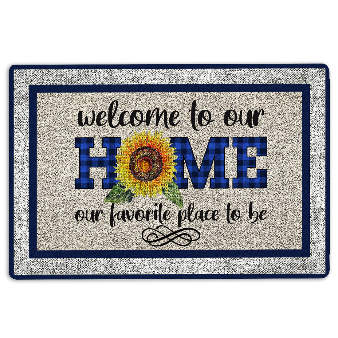 Ohaprints-Doormat-Outdoor-Indoor-Welcome-To-Our-Home-Sunflower-Blue-Plaid-Pattern-Rubber-Door-Mat-1963-18'' x 30''