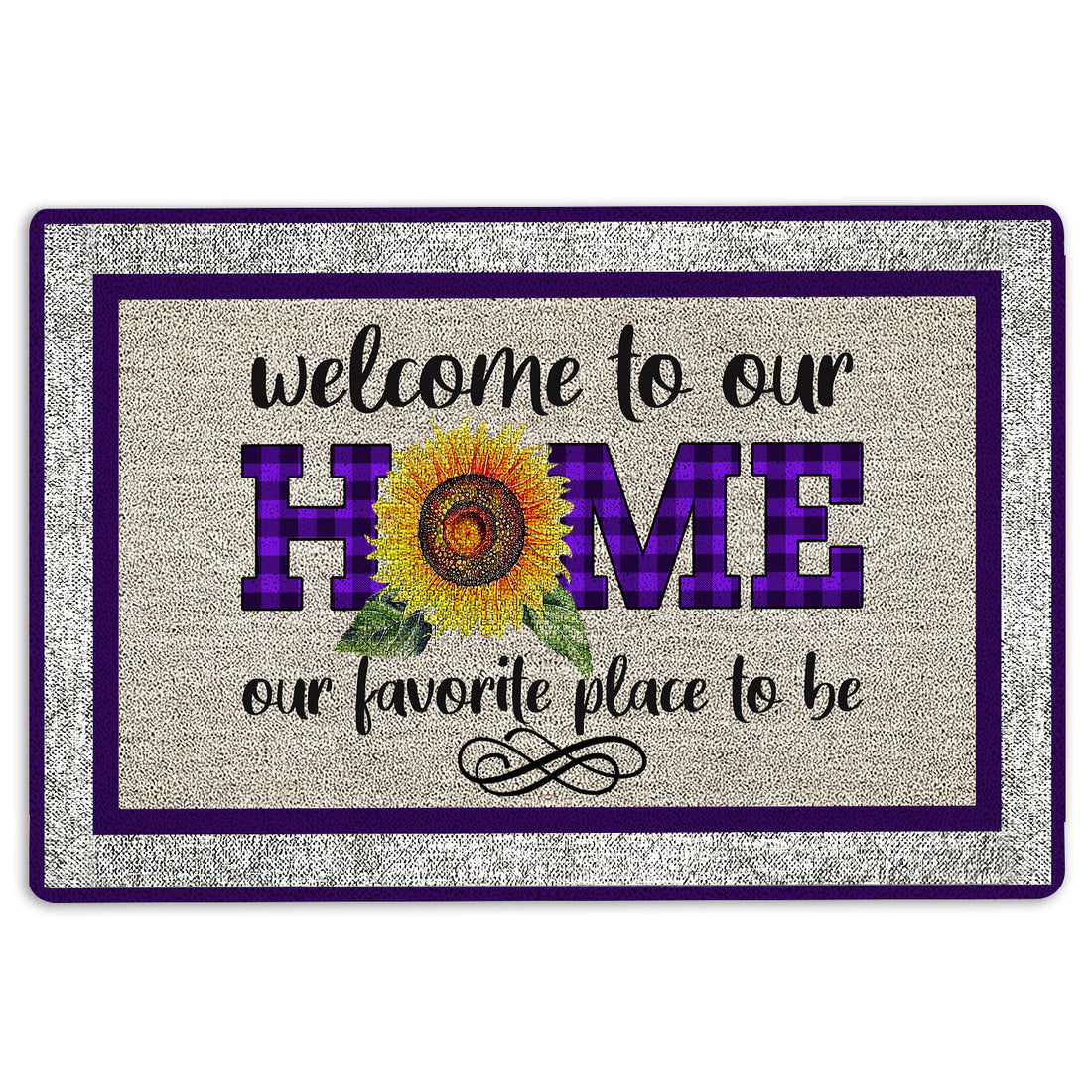 Ohaprints-Doormat-Outdoor-Indoor-Welcome-To-Our-Home-Sunflower-Purple-Plaid-Pattern-Rubber-Door-Mat-1964-18'' x 30''