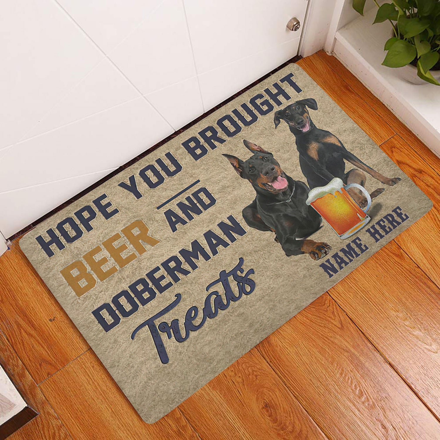 Ohaprints-Doormat-Outdoor-Indoor-Brought-Beer-And-Dobermann-Treat-Custom-Personalized-Name-Rubber-Door-Mat-1966-