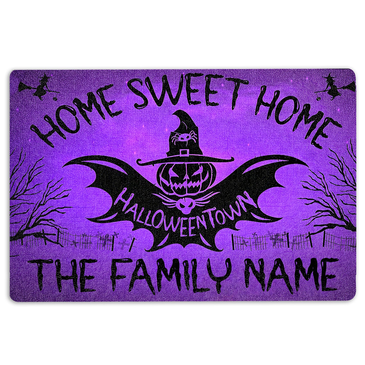 Ohaprints-Doormat-Outdoor-Indoor-Halloween-Purple-Night-Bat-Custom-Personalized-Name-Rubber-Door-Mat-9-18'' x 30''