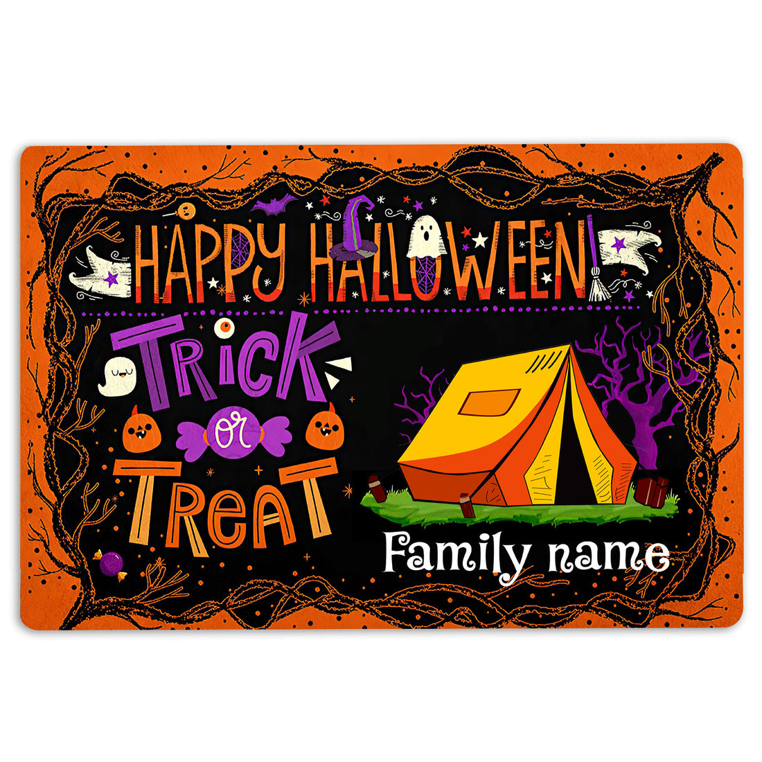 Ohaprints-Doormat-Outdoor-Indoor-Halloween-Camping-Trick-Treat-Custom-Personalized-Name-Rubber-Door-Mat-15-18'' x 30''