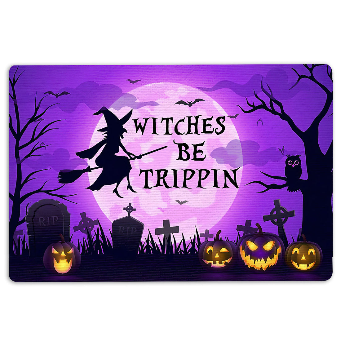 Ohaprints-Doormat-Outdoor-Indoor-Halloween-Purple-Night-Witches-Be-Trippin-Rubber-Door-Mat-17-18'' x 30''