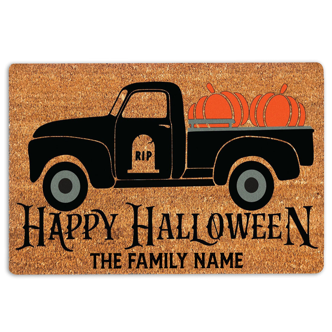 Ohaprints-Doormat-Outdoor-Indoor-Happy-Halloween-Rip-Truck-Custom-Personalized-Name-Rubber-Door-Mat-23-18'' x 30''