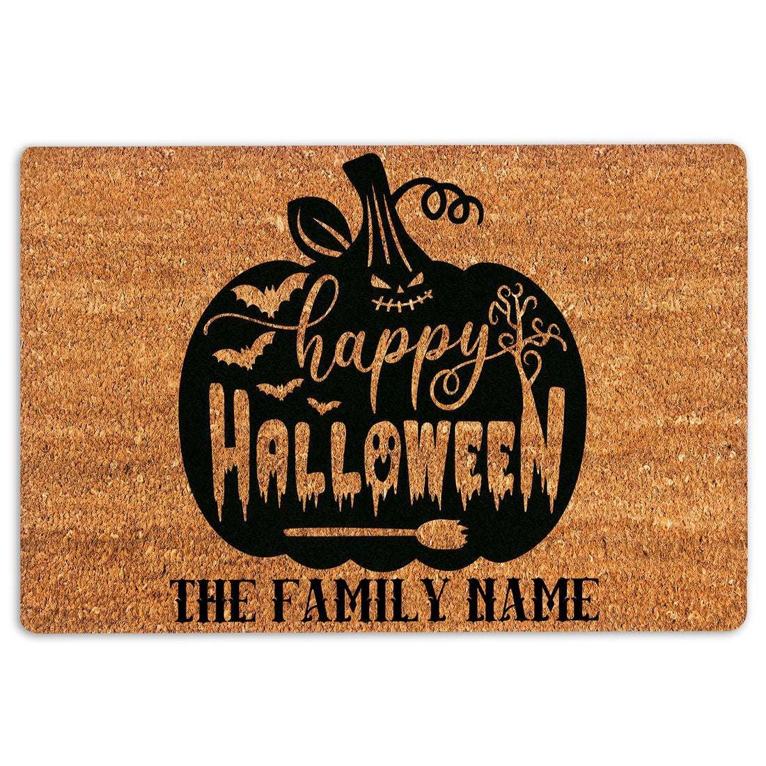 Ohaprints-Doormat-Outdoor-Indoor-Happy-Halloween-Pumpkin-Custom-Personalized-Name-Rubber-Door-Mat-24-18'' x 30''