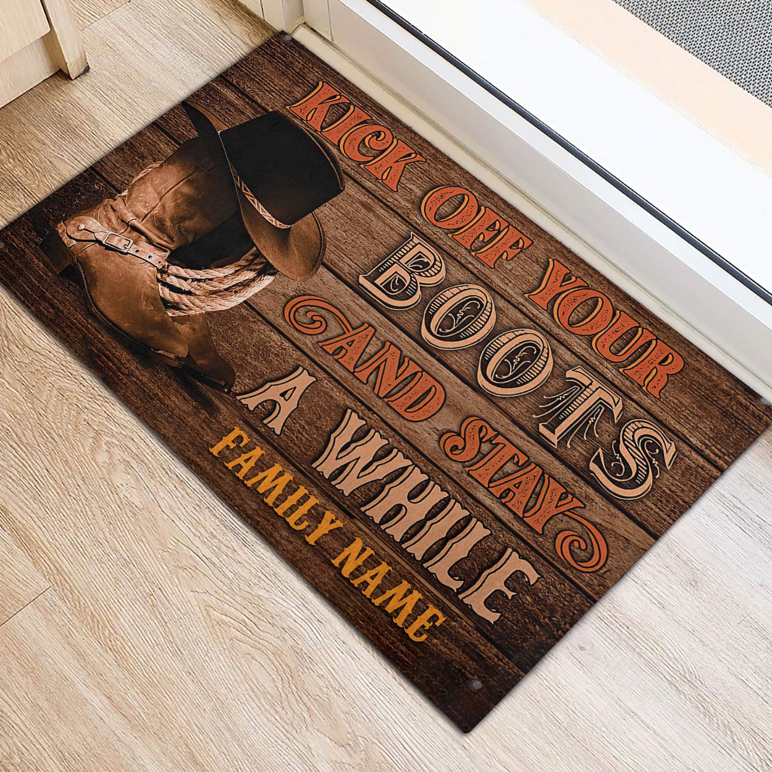 Ohaprints-Doormat-Outdoor-Indoor-Wood-Cowboy-Cowgirl-Brown-Western-Custom-Personalized-Name-Rubber-Door-Mat-320-