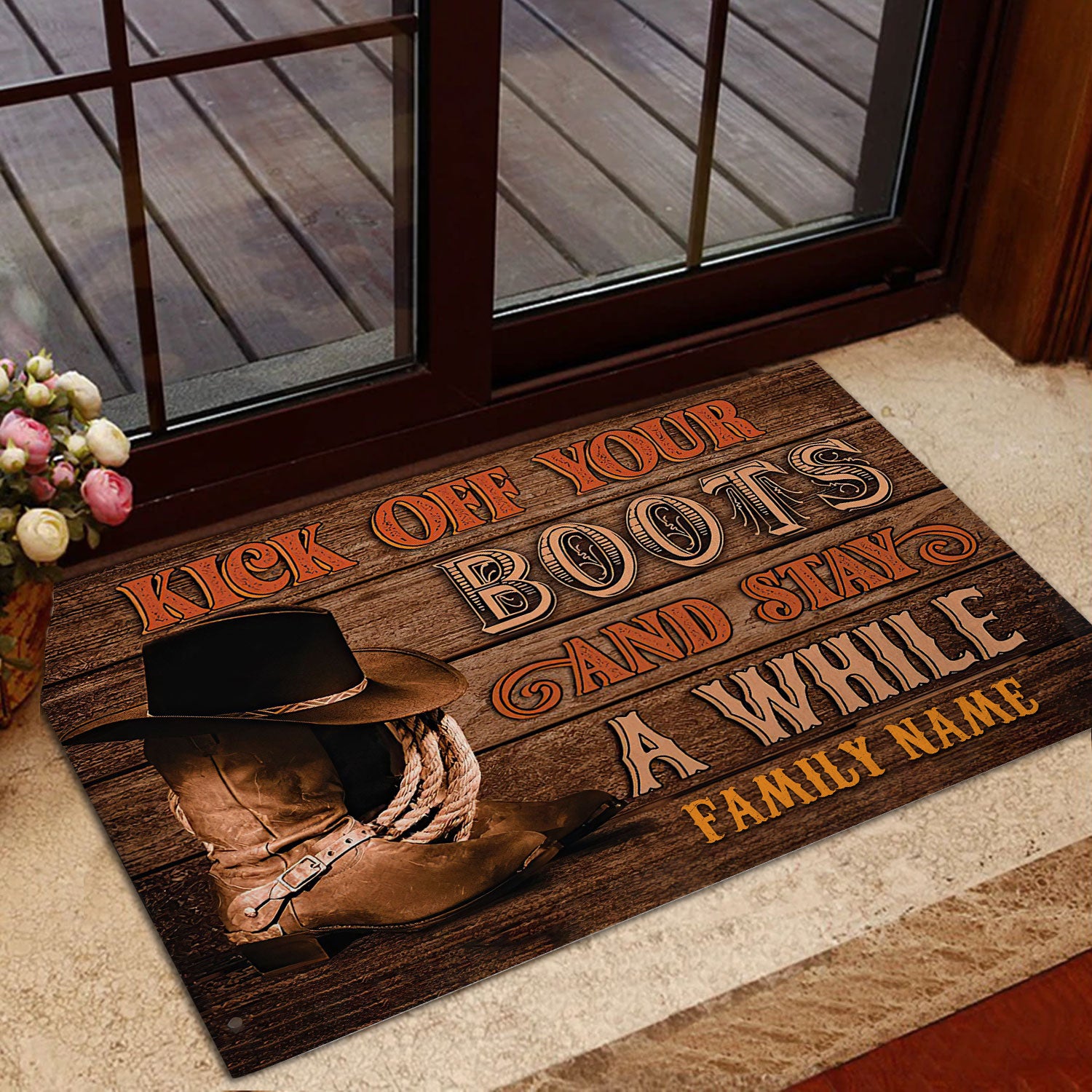 Ohaprints-Doormat-Outdoor-Indoor-Wood-Cowboy-Cowgirl-Brown-Western-Custom-Personalized-Name-Rubber-Door-Mat-320-