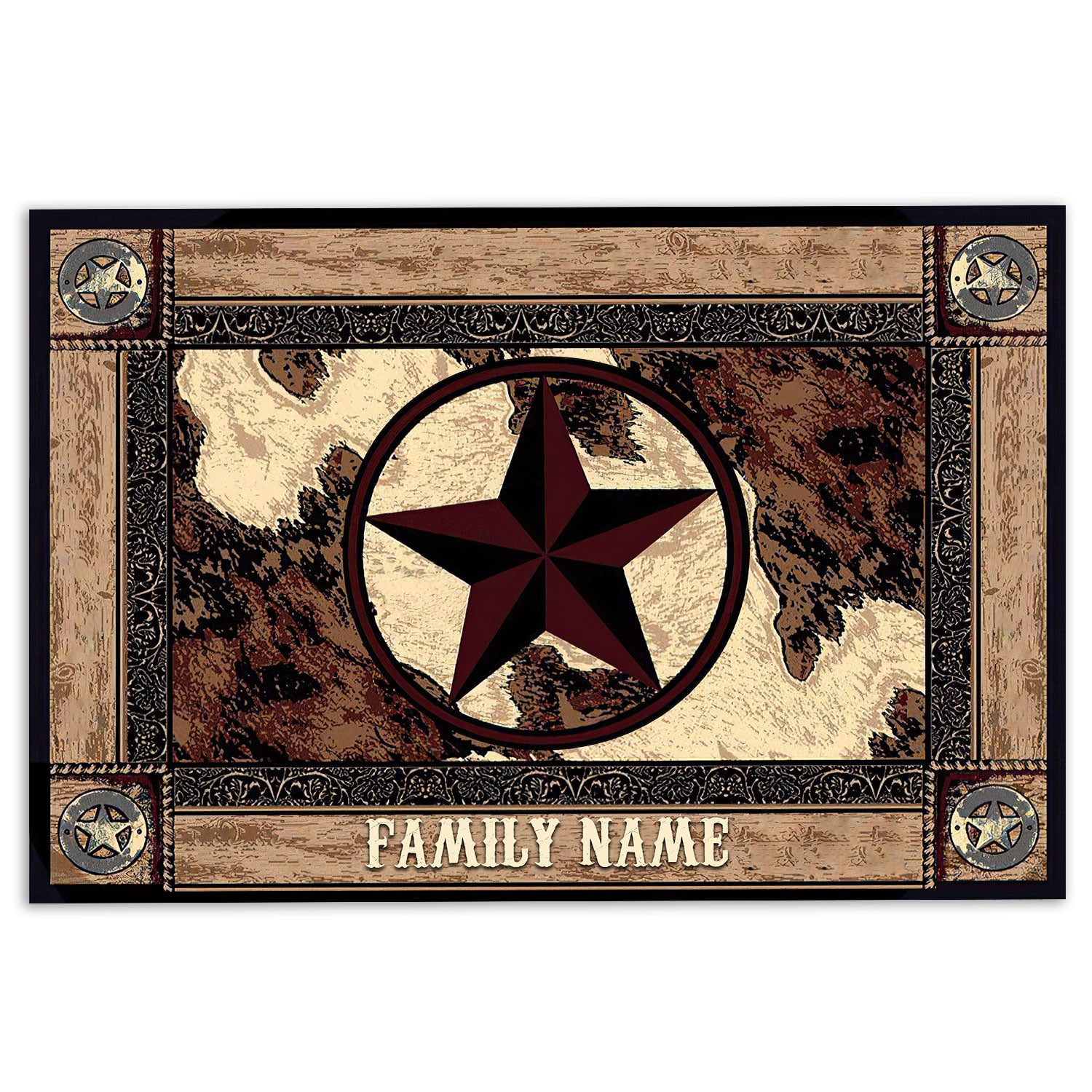 Ohaprints-Doormat-Outdoor-Indoor-Brown-Western-Texas-Star-Cowboy-Cowgirl-Custom-Personalized-Name-Rubber-Door-Mat-426-18'' x 30''