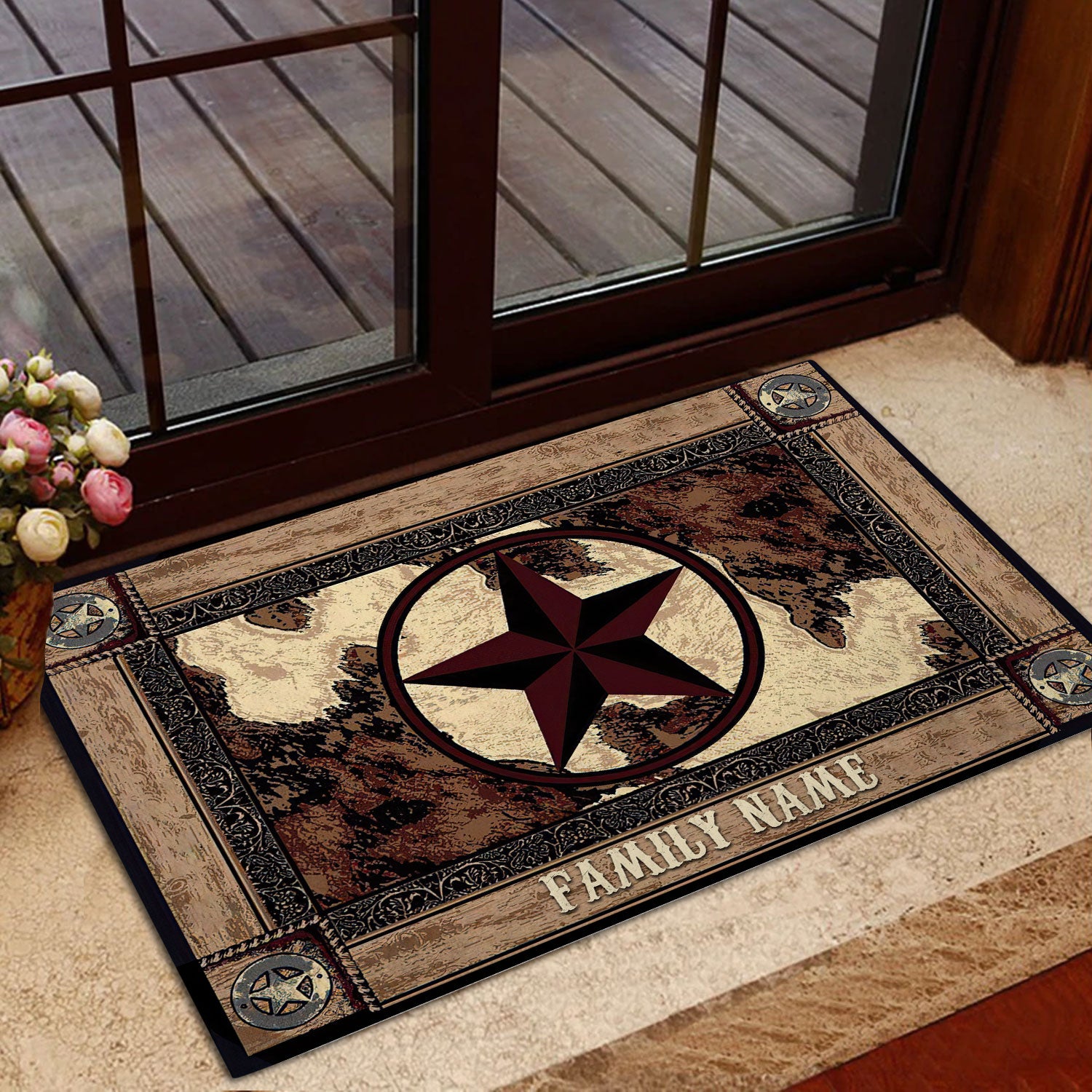 Ohaprints-Doormat-Outdoor-Indoor-Brown-Western-Texas-Star-Cowboy-Cowgirl-Custom-Personalized-Name-Rubber-Door-Mat-426-