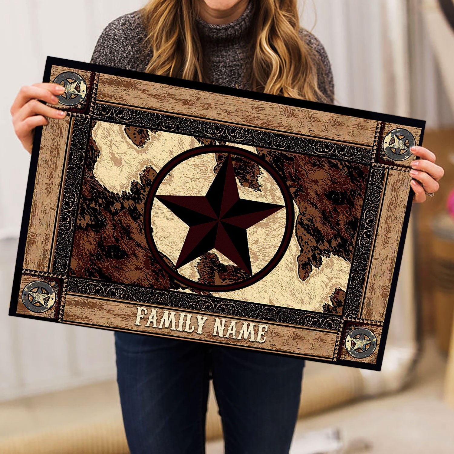 Ohaprints-Doormat-Outdoor-Indoor-Brown-Western-Texas-Star-Cowboy-Cowgirl-Custom-Personalized-Name-Rubber-Door-Mat-426-