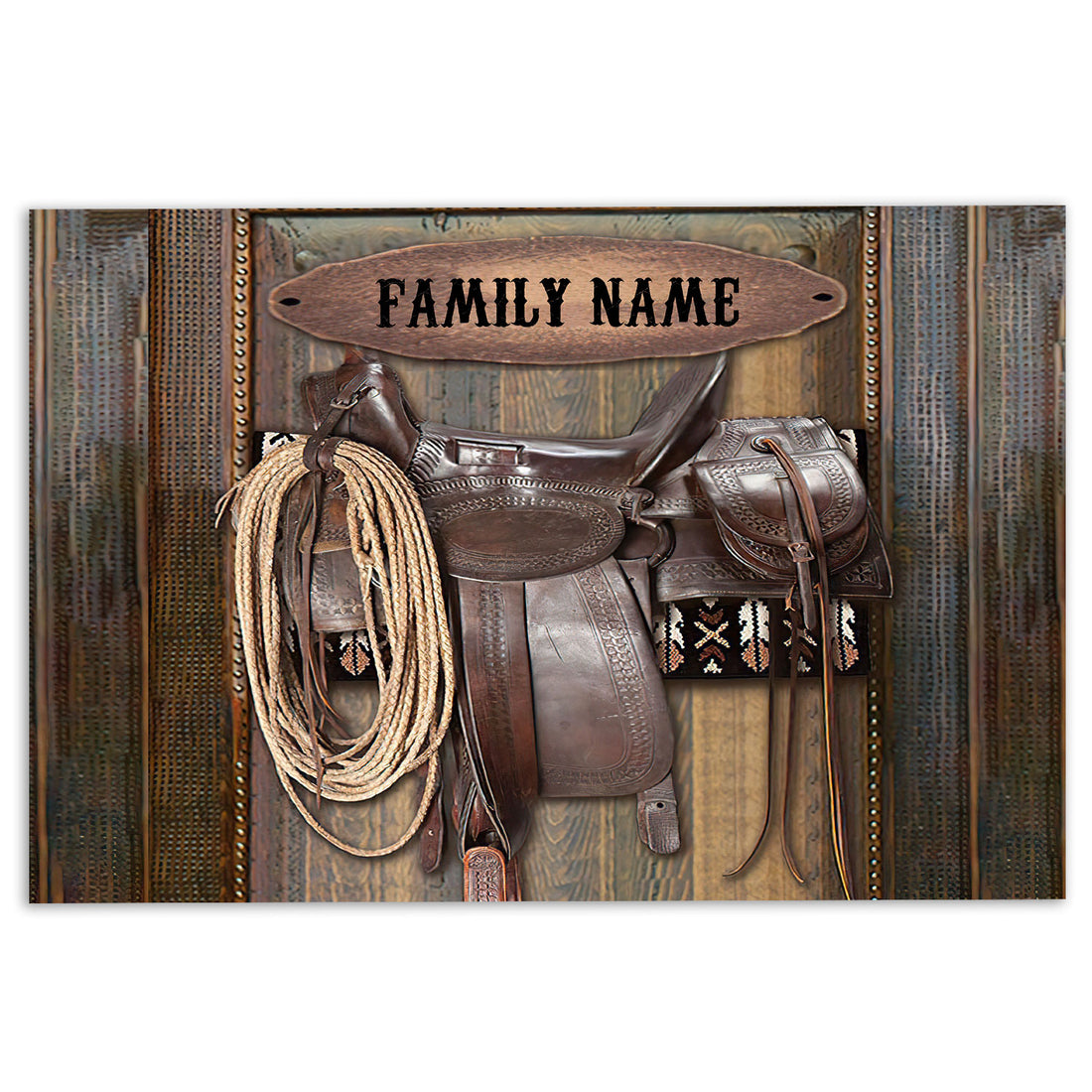 Ohaprints-Doormat-Outdoor-Indoor-Horse-Saddle-Cowboy-Cowgirl-Rustic-Custom-Personalized-Name-Rubber-Door-Mat-447-18'' x 30''