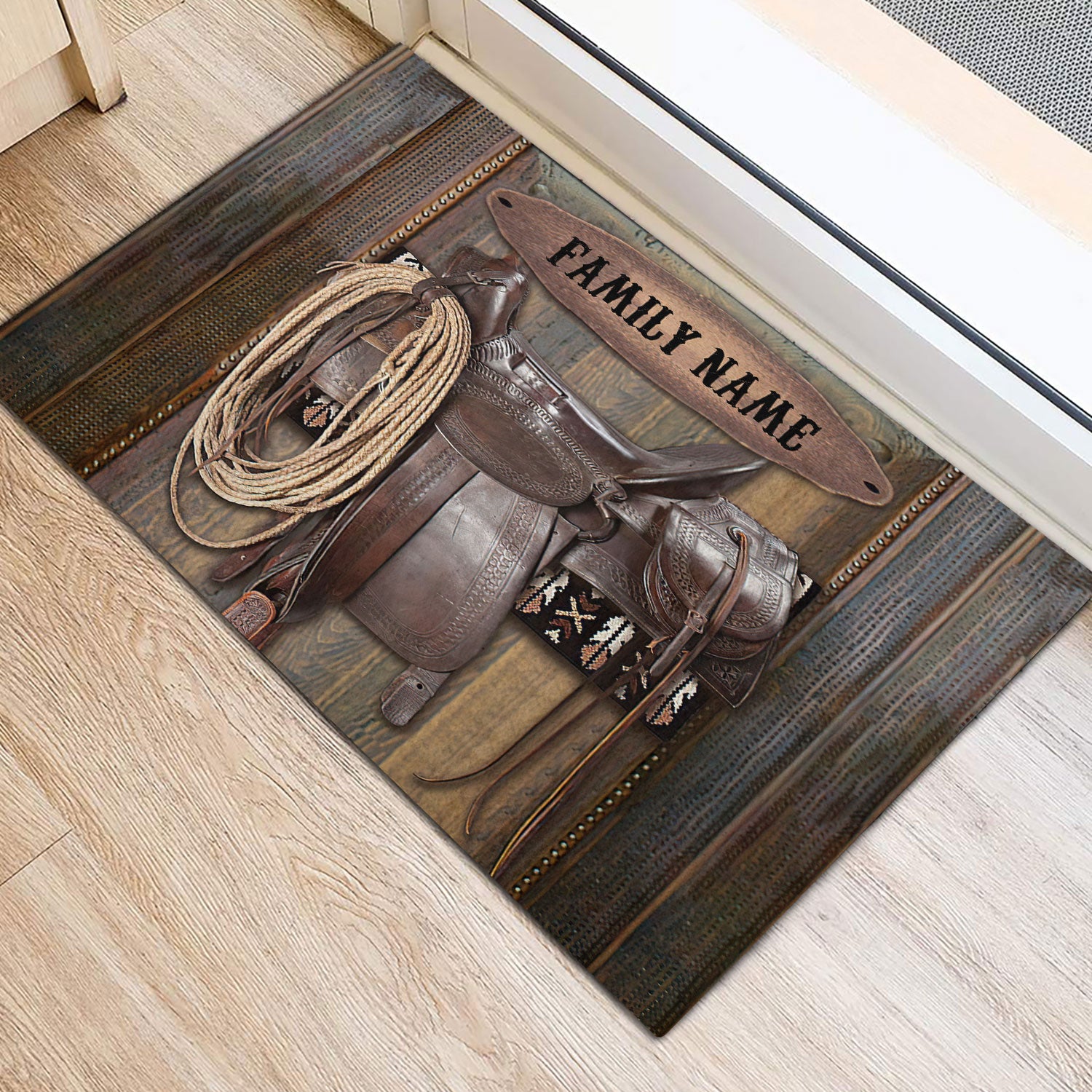 Ohaprints-Doormat-Outdoor-Indoor-Horse-Saddle-Cowboy-Cowgirl-Rustic-Custom-Personalized-Name-Rubber-Door-Mat-447-