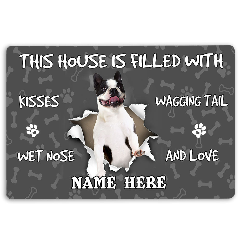 Ohaprints-Doormat-Outdoor-Indoor-Boston-Terrier-Dog-Lover-Pawprint-Grey-Custom-Personalized-Name-Rubber-Door-Mat-1394-18'' x 30''