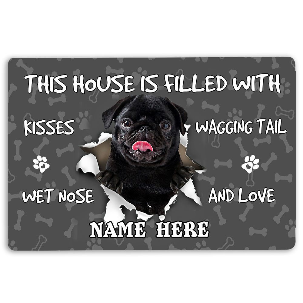 Ohaprints-Doormat-Outdoor-Indoor-Black-Pug-Dog-Pet-Lover-Pawprint-Grey-Custom-Personalized-Name-Rubber-Door-Mat-1410-18'' x 30''