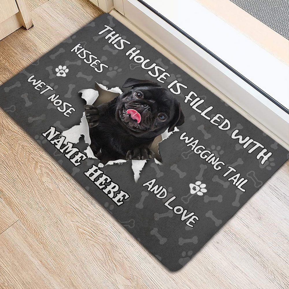 Ohaprints-Doormat-Outdoor-Indoor-Black-Pug-Dog-Pet-Lover-Pawprint-Grey-Custom-Personalized-Name-Rubber-Door-Mat-1410-