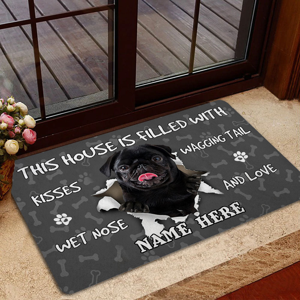 Ohaprints-Doormat-Outdoor-Indoor-Black-Pug-Dog-Pet-Lover-Pawprint-Grey-Custom-Personalized-Name-Rubber-Door-Mat-1410-