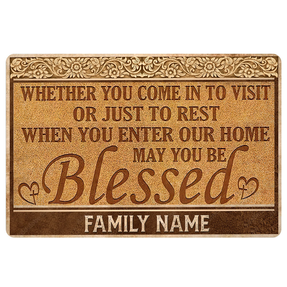 Ohaprints-Doormat-Outdoor-Indoor-Blessed-Home-Closing-Housewarming-Custom-Personalized-Name-Rubber-Door-Mat-545-18'' x 30''