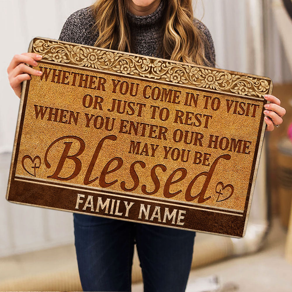 Ohaprints-Doormat-Outdoor-Indoor-Blessed-Home-Closing-Housewarming-Custom-Personalized-Name-Rubber-Door-Mat-545-