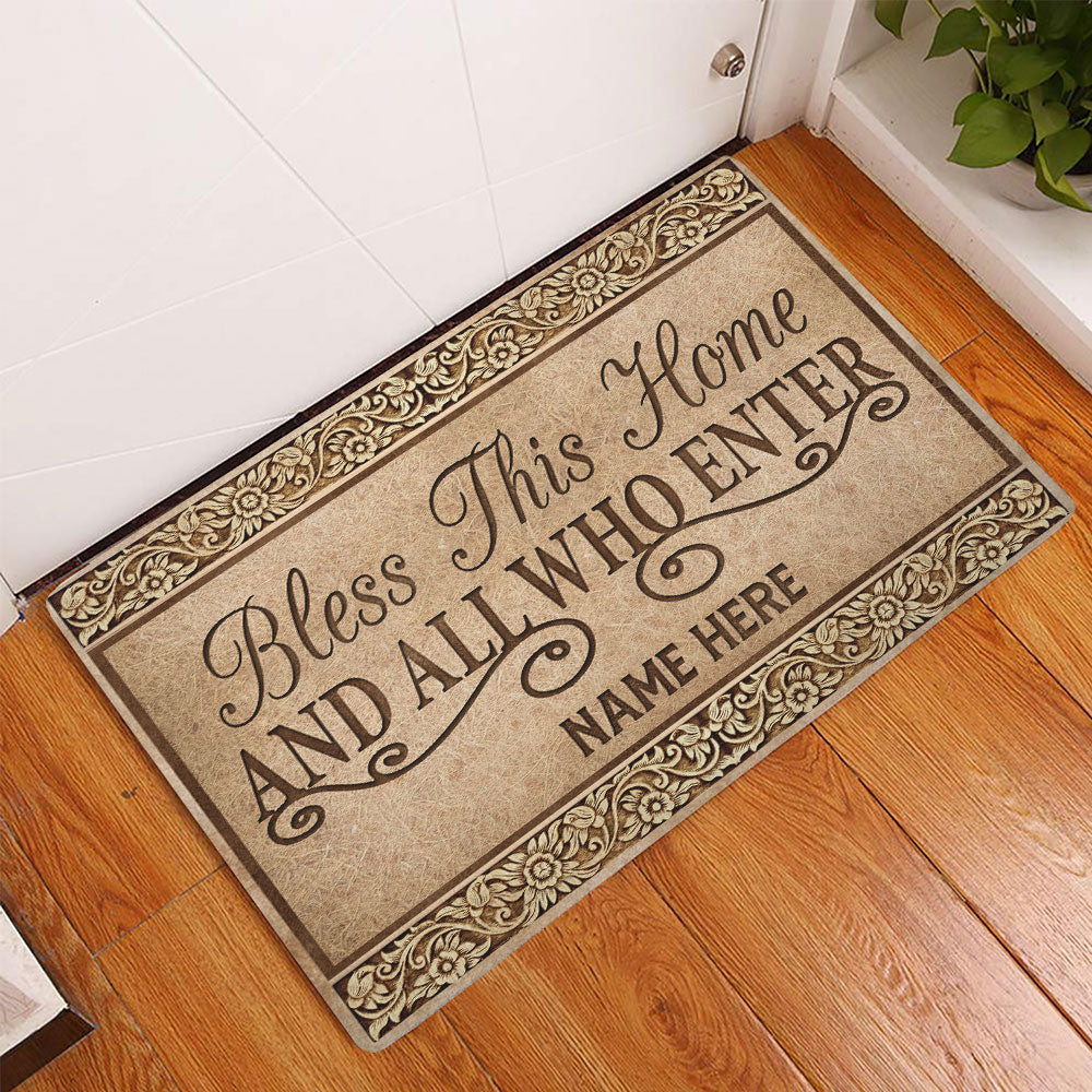 Ohaprints-Doormat-Outdoor-Indoor-Bless-This-Home-Christian-Gift-Brown-Custom-Personalized-Name-Rubber-Door-Mat-547-