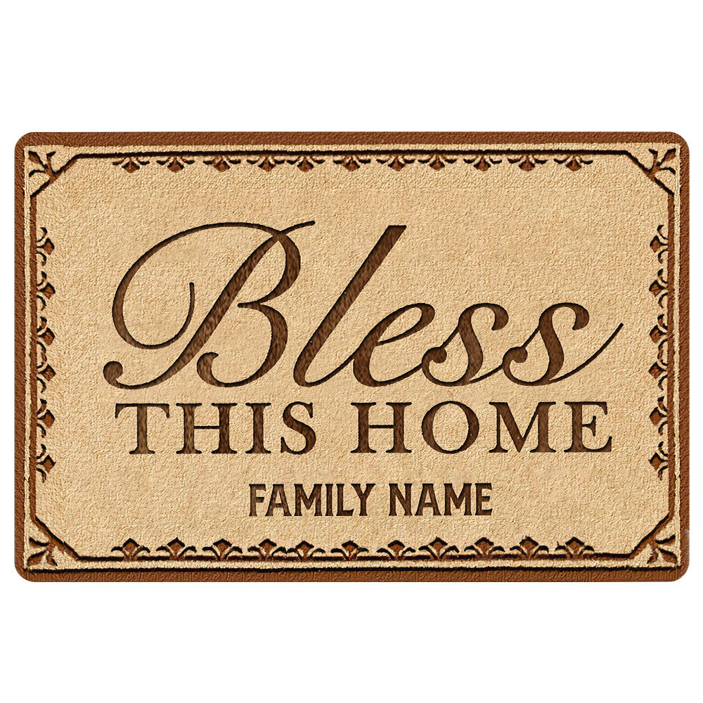 Ohaprints-Doormat-Outdoor-Indoor-Bless-This-Home-Closing-Religious-Brown-Custom-Personalized-Name-Rubber-Door-Mat-551-18'' x 30''